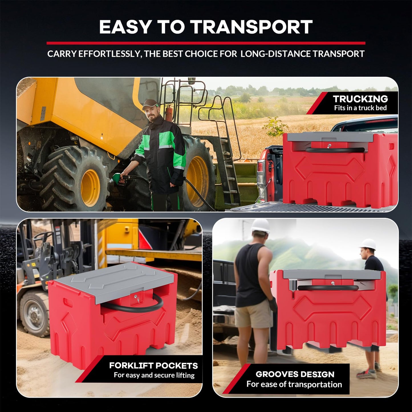 50 Gallon Portable Fuel Tank with 12V Electric Pump, Diesel Transfer Tank with Auto Shut-Off Nozzle & 13ft Hose, Heavy Duty HDPE Fuel Storage for Truck, Farm, Construction, Red