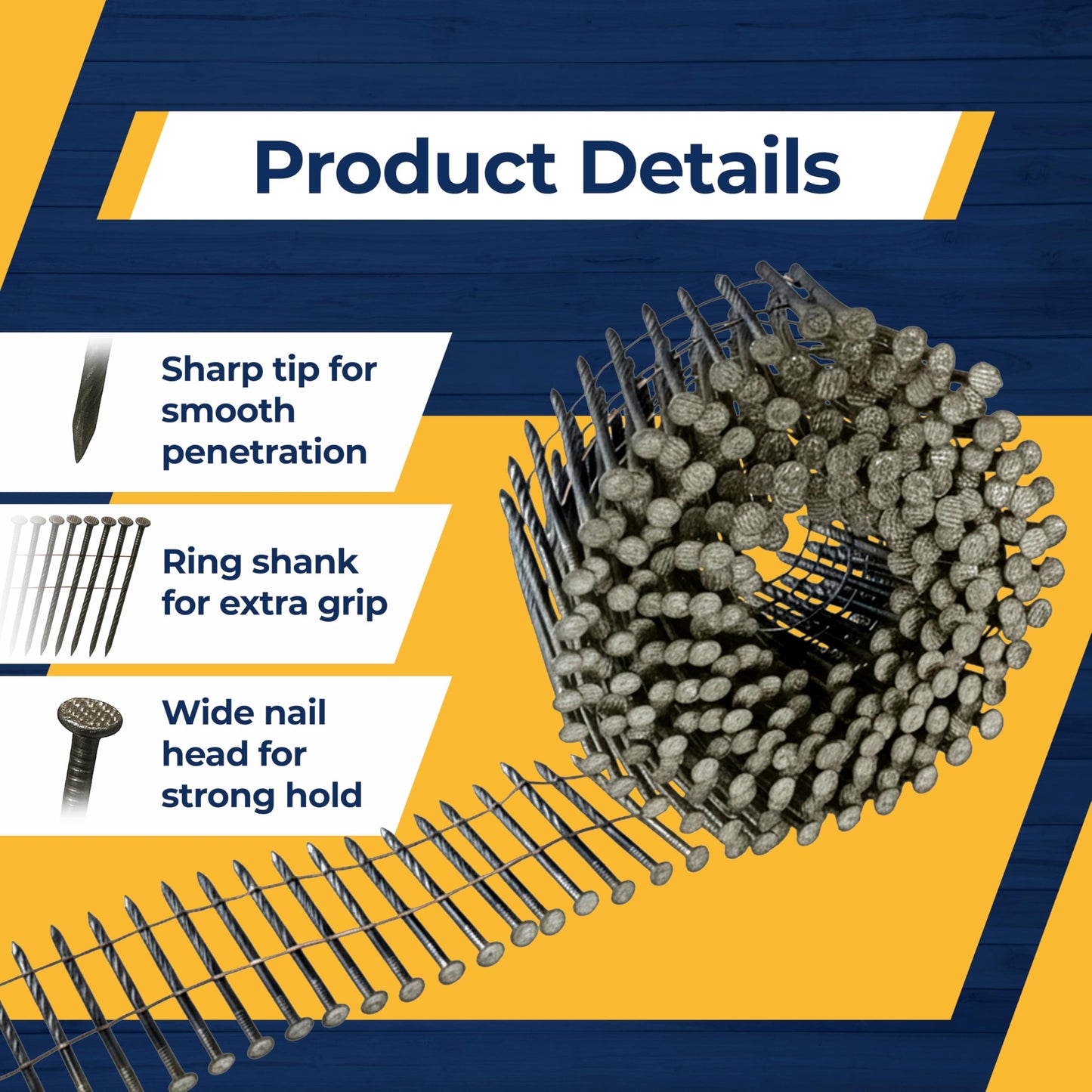 Rockin Rolls Siding Nails 2 Inch - 9000 Count – 15 Degree Wire Collated Coil Siding Nails, Full Round Head Galvanized Steel Nails, Fence Nails for Wood Fencing, Fits Siding Nailer & Coil Nail Gun