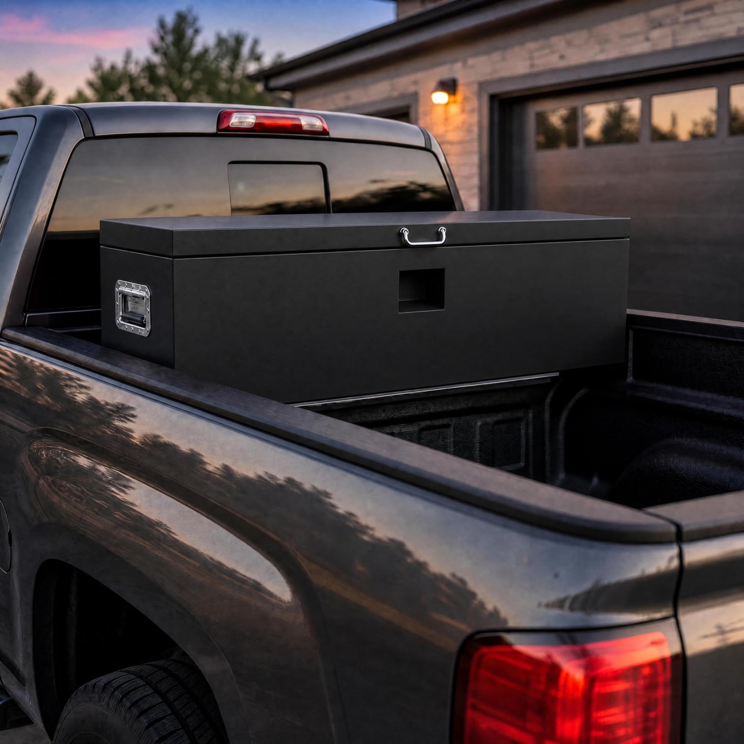 Heavy Duty Truck Bed Tool Box 36'' Locking Steel Truck Toolbox with Front Pull Handle, Side Grab Handles, Dual Gas Struts, Weather-Resistant Powder Coated Storage Box for Pickup Truck Bed, RV, Trailer
