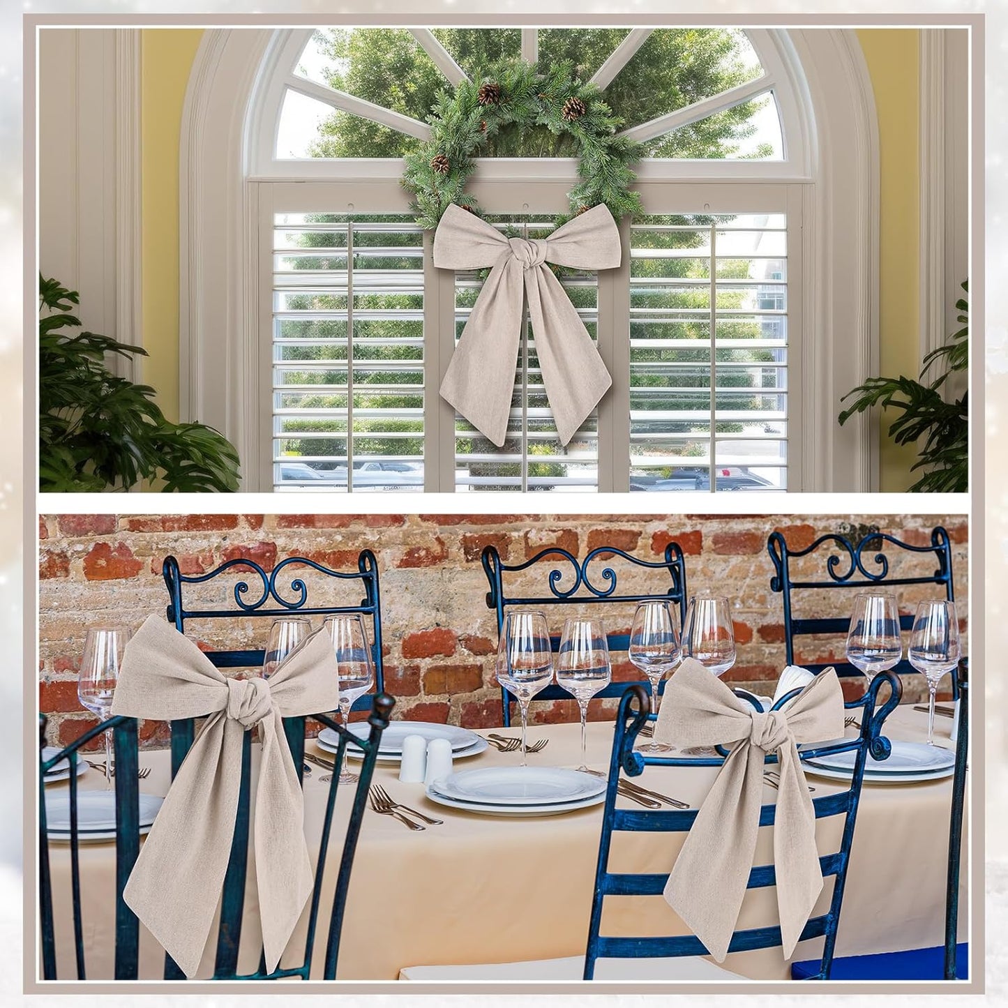 Skiennix 8 PCS Beige Linen Wreath Sashes - Embroidered Blank Accessories for Weddings & Holidays