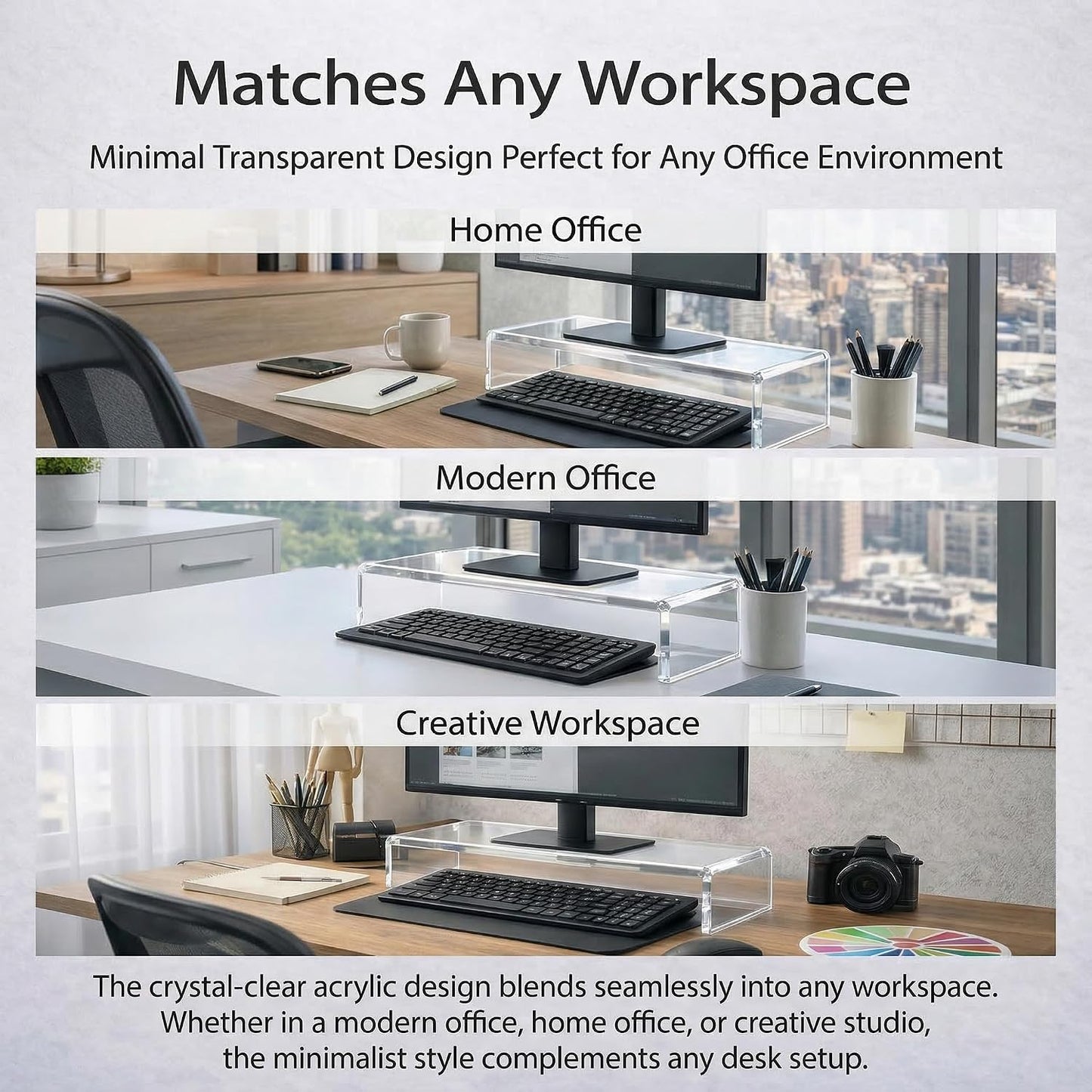20 inch, Japard Acrylic Monitor Stand, Premium Large Monitor Riser Crystal Clear Acrylic Computer Stand Laptop Desk