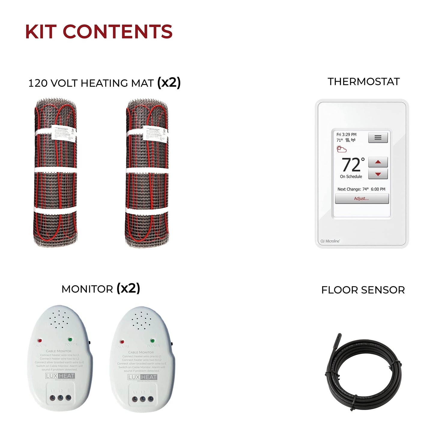 LuxHeat 120sqft Floor Heating Mat Kit - 120v Floor Heating System - Electric Radiant Heated Flooring System for Tile & Laminate - Includes UWG4 WiFi Programmable Thermostat w/GFCI, Alarm & Sensor