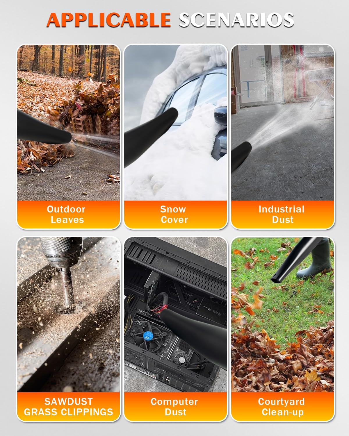 Getell Handheld Gas Leaf Blower – 26cc Two-Cycle Engine, 180 mph, 380 cfm – High-Velocity Yard Clearing Tool for Lawn Care, Driveways, and Light Snow Removal (Black Orange)