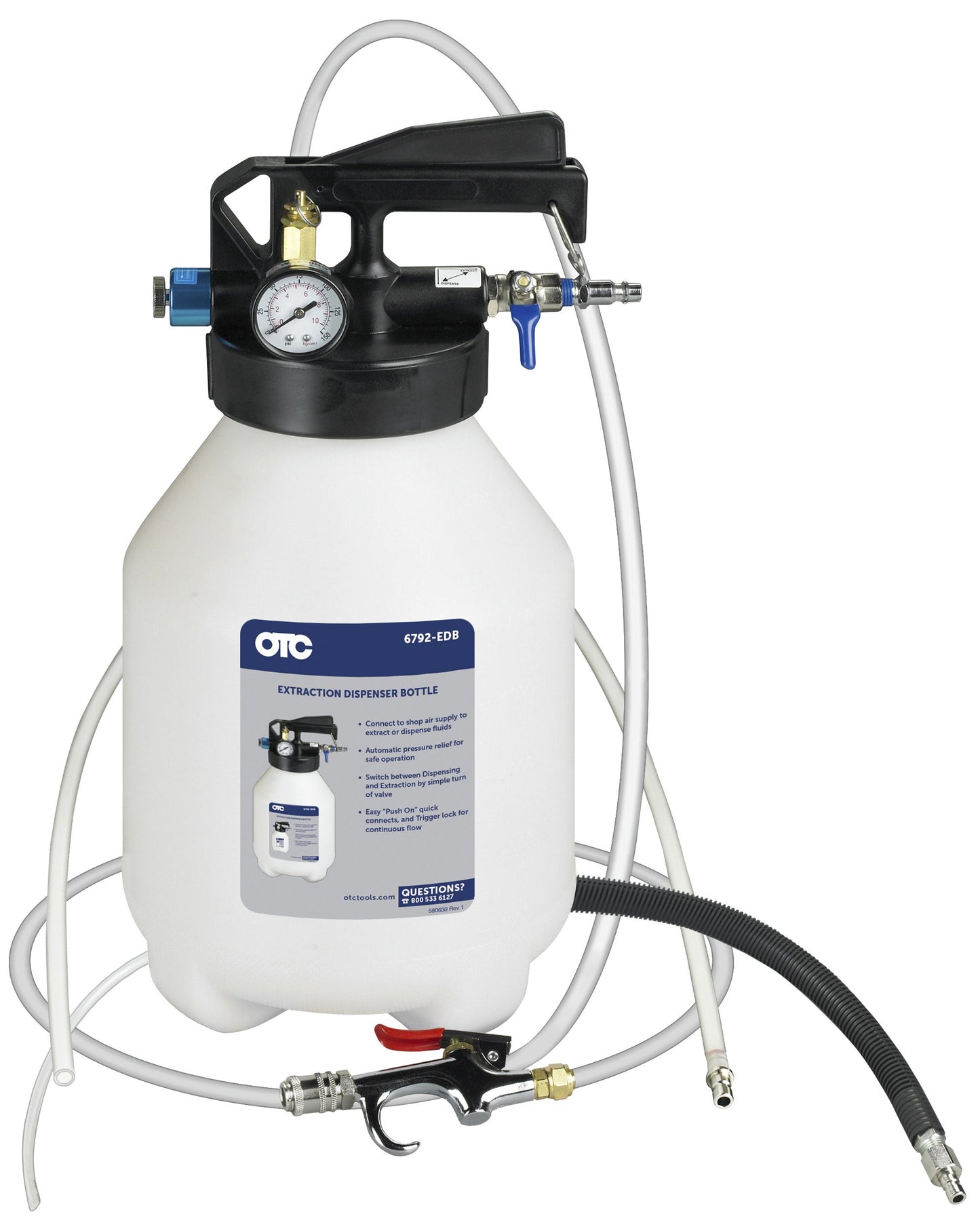 OTC 6792-EDB Transmission Fluid Reservoir - Handy 1.5 Gallon (6.0 Liter) Capacity Reservoir Extracts or Dispenses Transmission Fluid at the Turn of a Valve