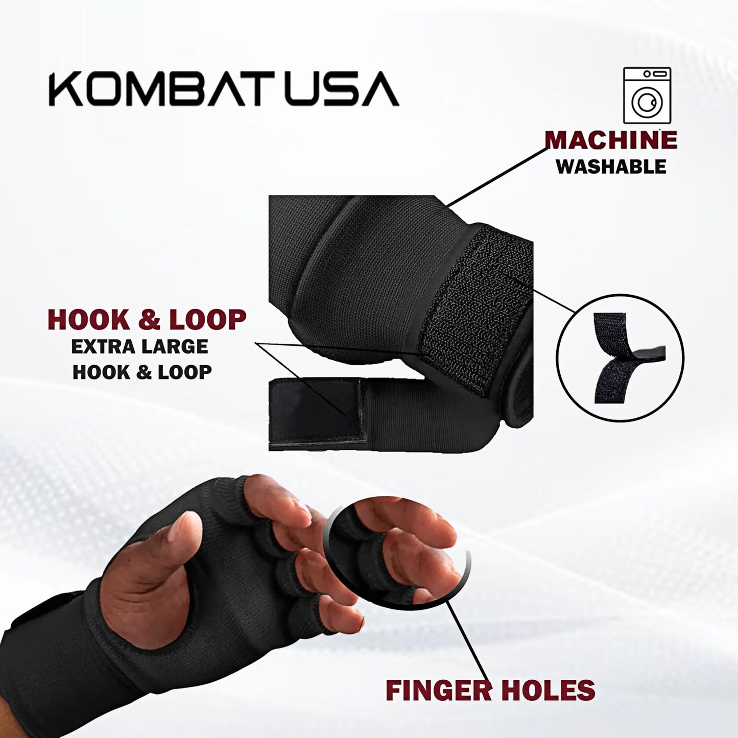 Kombat Gel Boxing Hand Wraps Inner Gloves for Men and Women, 75cm Quick Wrist Wraps Guard, Muay Thai MMA Kickboxing Martial Arts Punching Training Bandages, Hand Wraps for Boxing (Black, Medium)