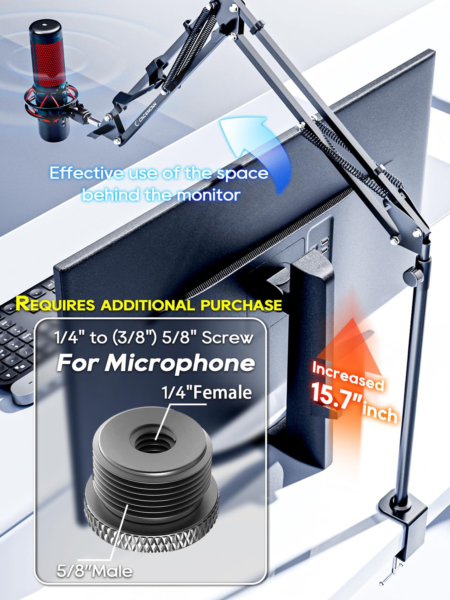 Overhead Camera Mount, Desk Camera Mount with Articulating Arm, 5lb Load Capacity, 360° Adjustable Stand for Phone/DSLR/Webcam, C-Clamp Tabletop Mount for Video Recording, YouTube, Live Streaming