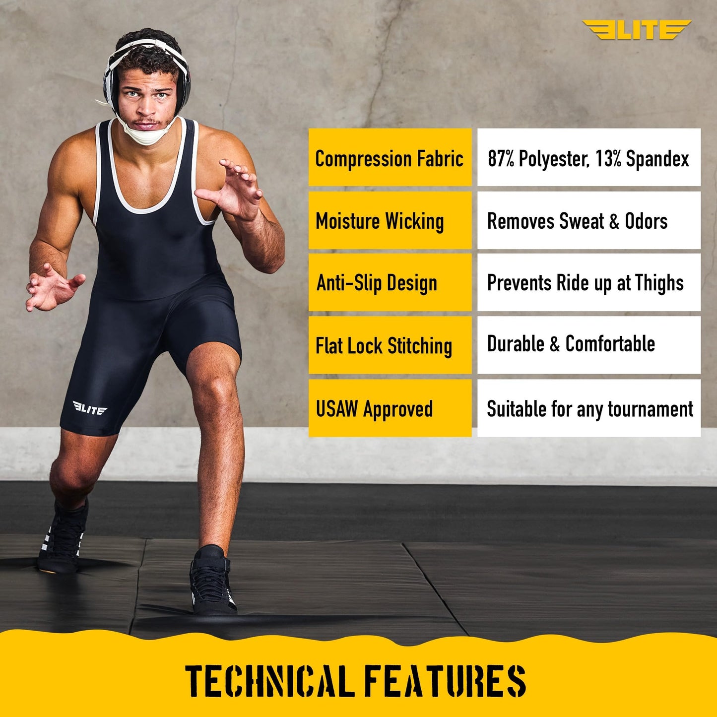 Elite Sports Men's Wrestling Singlet - Compression Powerlifting & Wrestling Uniform for MMA, BJJ, Grappling, Weightlifting