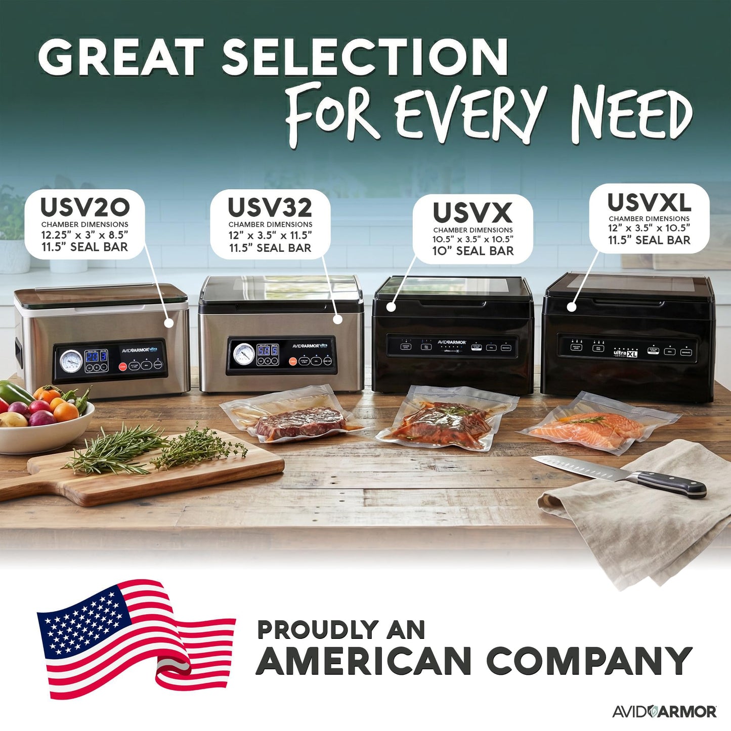 Avid Armor USV32 Chamber Vacuum Sealer Machine – 11.5" Sealing Bar, Glass Lid, Seal Meats, Soups, Sauces & Liquids, Marinate in Minutes, Sous Vide Ready, Accessory Hose Included, Stainless Steel