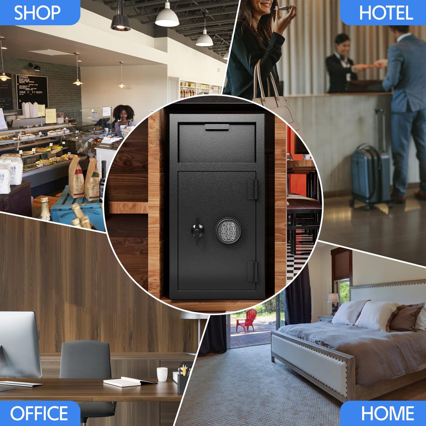 Cash Safe With Drop Slot 4.0 CUB Drop Safe for Business Money Depository Safes Box With Internal Keyed Locking Compartment Anti-Fishing Digital Combination for Home Hotel Restaurant Liquor Store