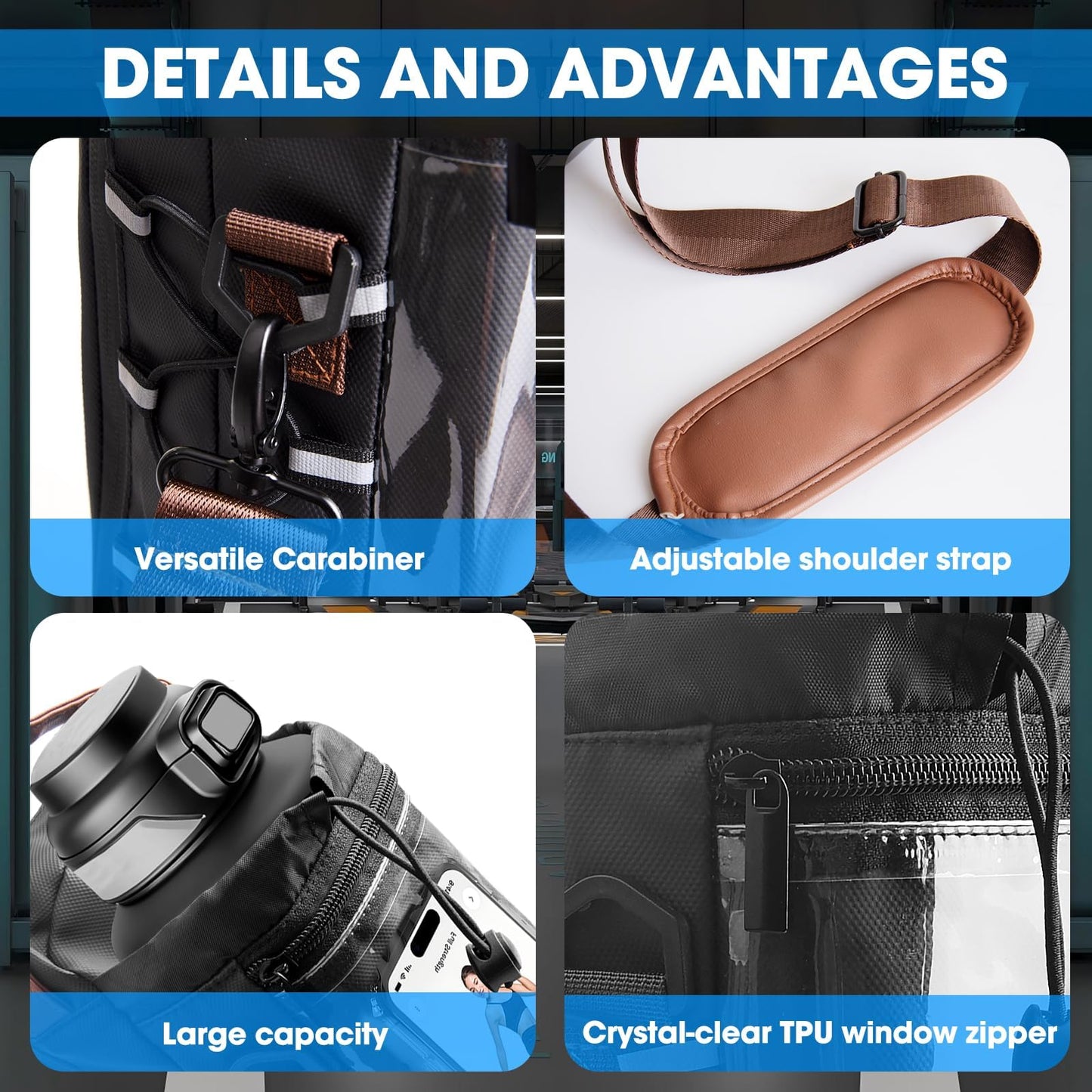 Nodfens Magnetic Gym Bag for Men and Women, Upgraded Small Gym Bag with Hook and Clear Design Phone, Magnetic Water Bottle Holder with Adjustable Strap