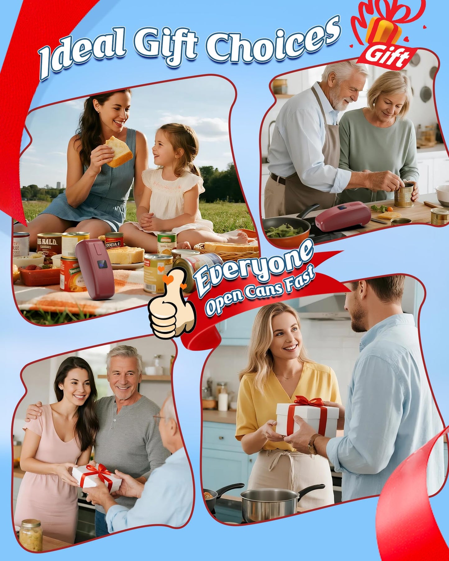 HuiJuKeJi Countertop Electric Can Opener, Rechargeable Automatic Can Opener LED Display Fit Almost Sizes, One-Touch Can Opener Electric Kitchen Gadget for Seniors Smooth Edge, Food Safety Camping