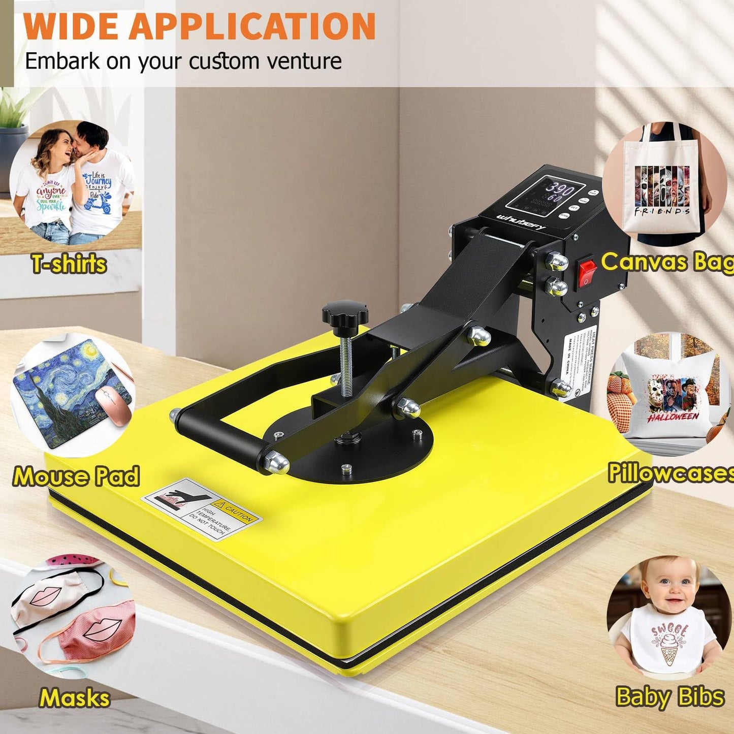 AKEYDIY Heat Press 15x15, Large Heat Press Machine for Tshirts (Yellow)