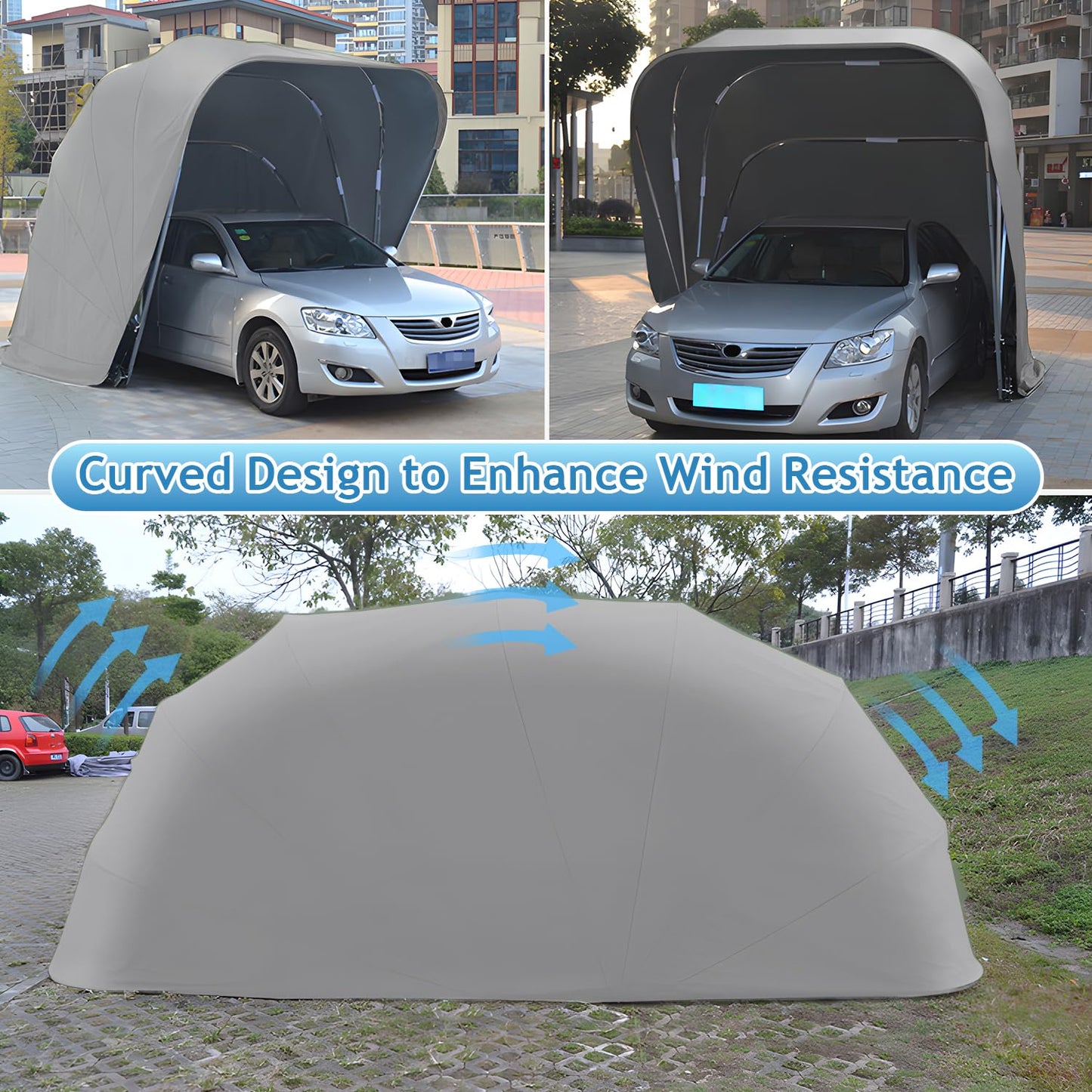 Heavy Duty Carport, Semi-Automatic Retractable Garage, Stainless Steel Folding Car Port, Portable Outdoor Car Tent, for Parking Lot, Yard, Garden, Grey, All Weather Proof, 5.5 * 2.5 * 2.3m