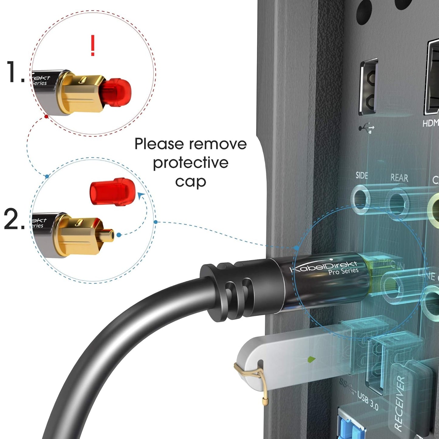 20ft PS4 TOSLINK Optical Audio Cable Designed in Germany Fiber Optic Cable for Soundbar, SPDIF Digital Optical Audio