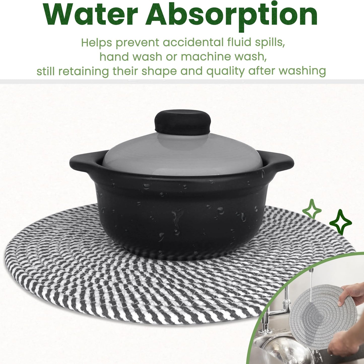 GravGrow Trivets for Hot Dishes, 8 Inch for Pots and Pans, Thicken Heat Resistant With Storage Basket, Pot Holders for Kitchen, Hot Pads Kitchen Essentials, 5 Pcs