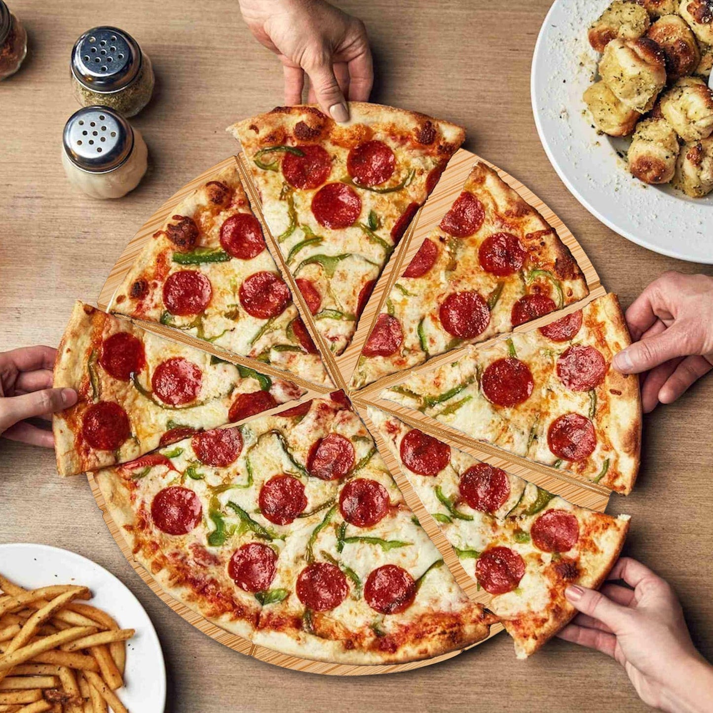 Pizza Cutting Board Round 12inch 2Pack Bamboo Wooden Lightweight Double Sided Pizza Tray Meat Bread Cheese Serving Platter Pizza Oven Accessories Pizza Prep Board Paddle Blocks Circular Circle