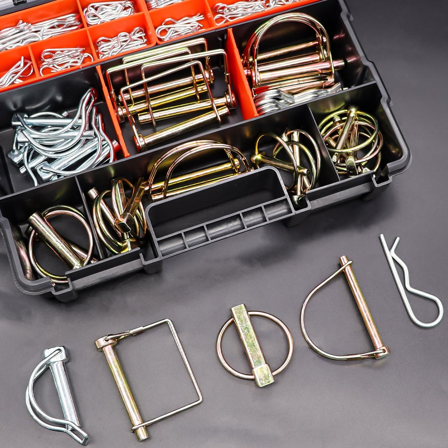 Bemaka 202Pcs Hitch Pins Clip Pins Assortment Kit, Heavy Duty Hitch Pins R Clip, Linch Pins, PTO Pins Trailer Truck Towing Tractor Accessories Three-Point Accessories for Lawn Garden Farm Equipment
