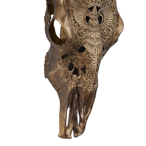 Deco 79 Polystone Cow Home Wall Decor Carved Skull Wall Sculpture, Wall Art 28" x 7" x 30", Bronze