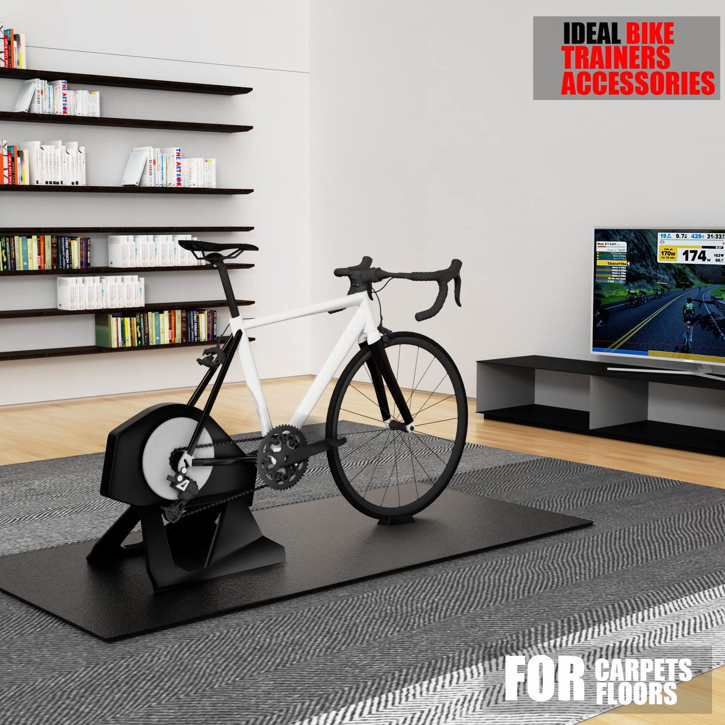 Cycleclub Exercise Bike Mat - 6mm Thick Under Bike Trainer Mat for Stationary Indoor Spin Bikes, Hardwood Floor Carpet - Black Gym Equipment Mat