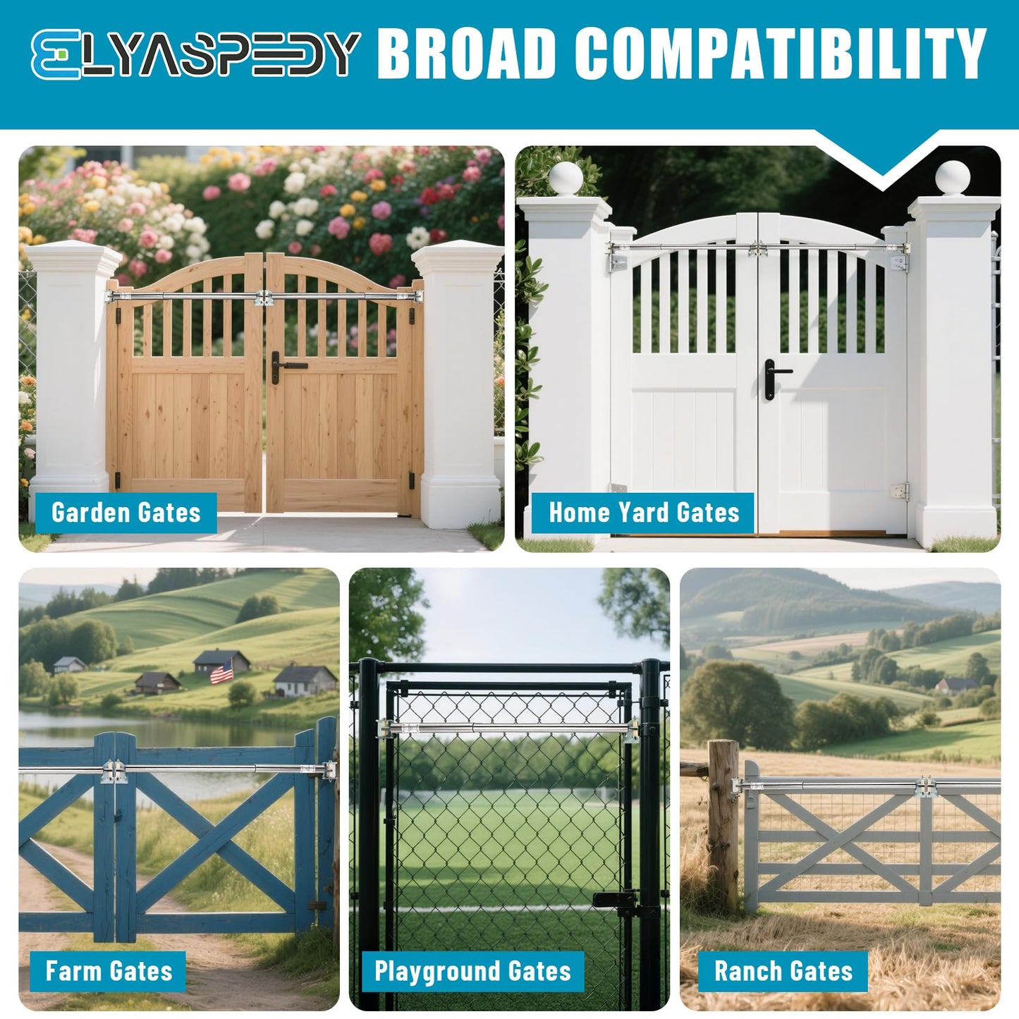 TB400SS Hydraulic Outdoor Gate Closer for 75 to 175 lbs, Stainless Steel, Width 40 to 64 Inches, Opening Pressure 6 to 12 Pounds, for Farms, Ranches, Gardens, Sports Complexes, Home Yards