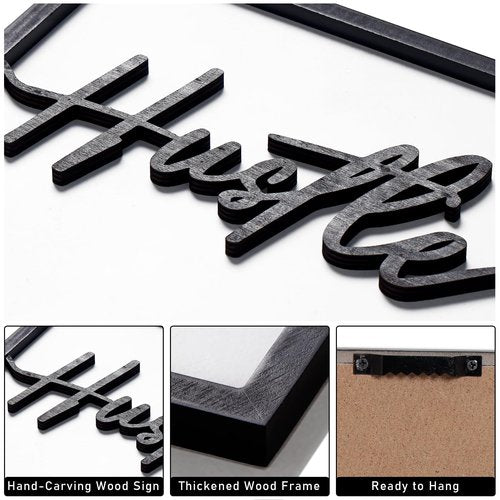 3D Wood Inspirational Office Wall Decor, 36" x 16" Framed Grind Hustle Success Motivational Wall Art, Positive Quotes Wall Art for Home Office Bedroom (Ready to Hang, Set of 3, Framed)