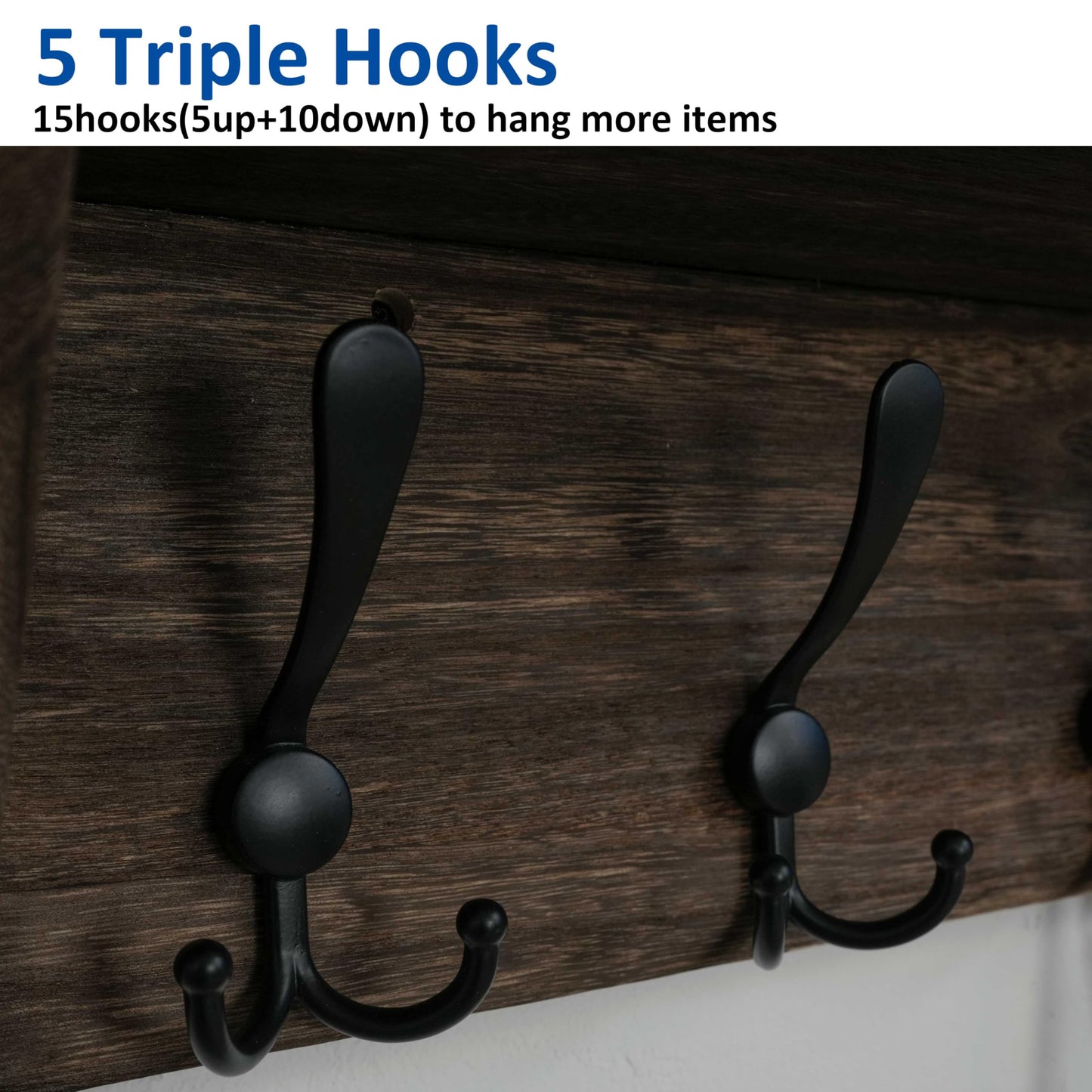 WEBI Coat Rack Wall Mount with Shelf,24" Long Wall Shelf with Hooks Underneath,5 Triple Hooks for Entryway,Hallway,Bedroom,Weathered Brown