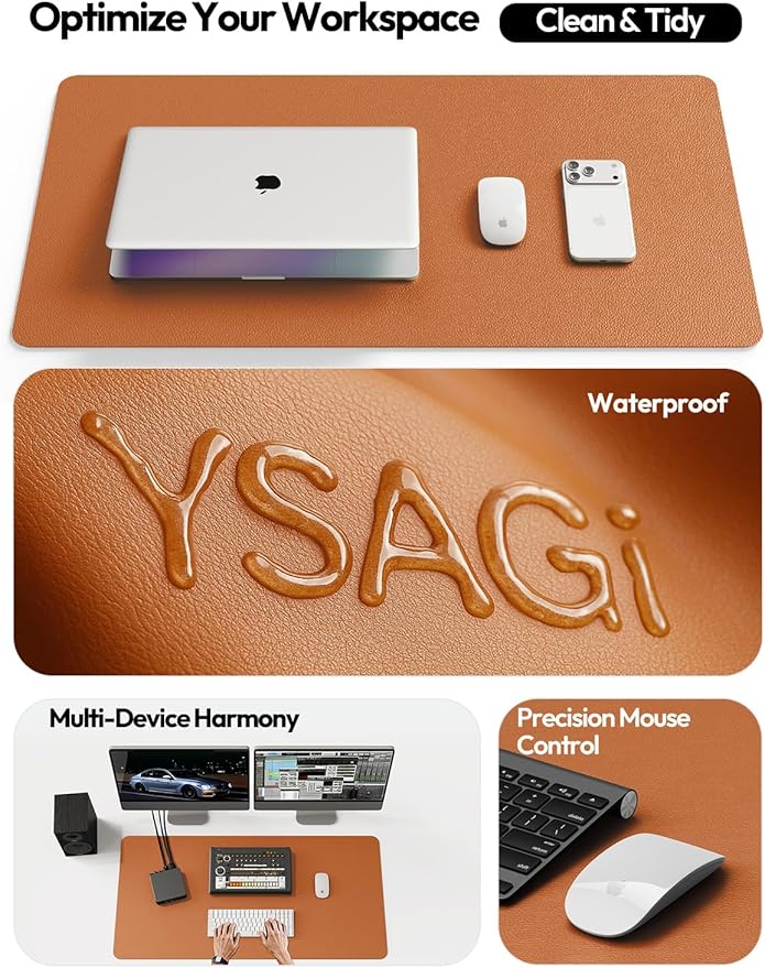 YSAGi Leather Desk Pad Protector, Office Desk Mat, Large Mouse Pad, Non-Slip PU Leather Desk Blotter, Laptop Desk Pad, Waterproof Desk Writing Pad for Office and Home (Brown,55" x 24")