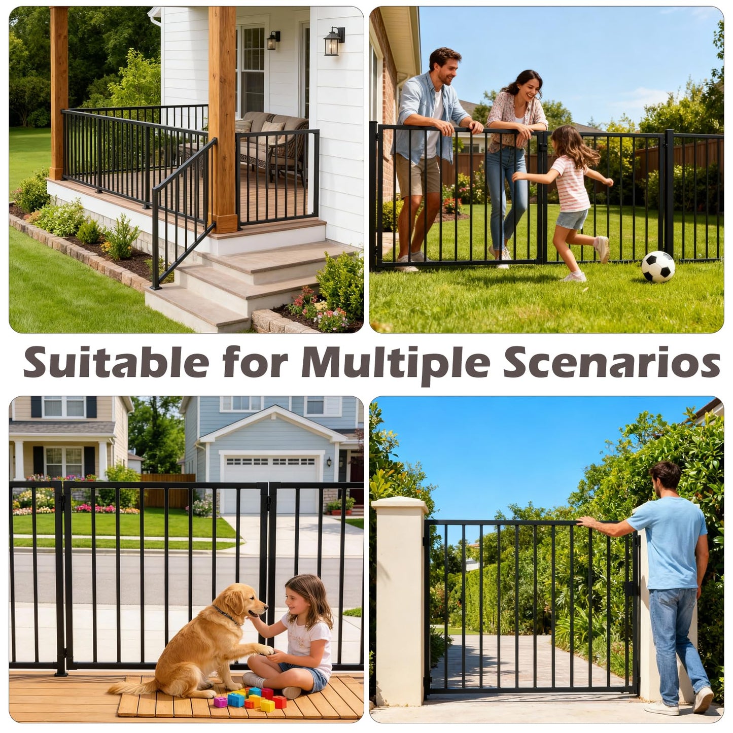 Outdoor Deck Fence Gate Kit, 48" W x 32" H Heavy Duty Metal Gate with Self-Closing Hinge & Lockable Latch, Fits Standard 36''H Deck, Weatherproof, Rust-Resistant, Used for Patio, Yard, Porch, Stairs