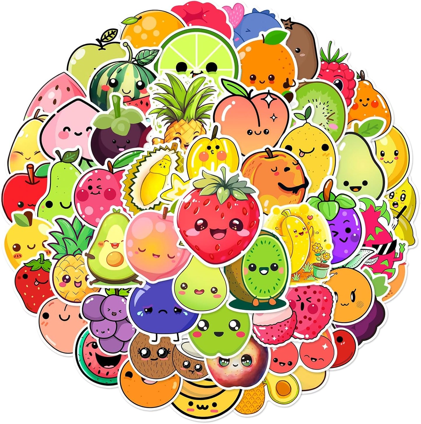 Booppyy Pack 50pcs, Fruit Stickers Cute Fruit Sticker for Kids, Cartoon Stickers for Water Bottle Scrapbooking