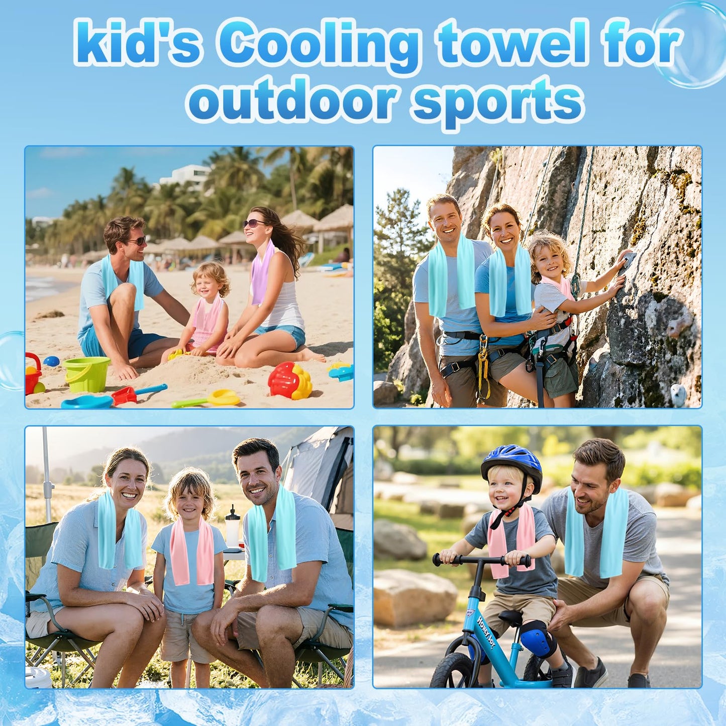 BobbleT 4 Pack Kids Cooling Towels, 30" x 9" Cooling Towels for Neck and Face, Soft Breathable Cooling Neck Wraps for Boys & Girls, Ideal for Sports, School, Summer Camp & Outdoor Use