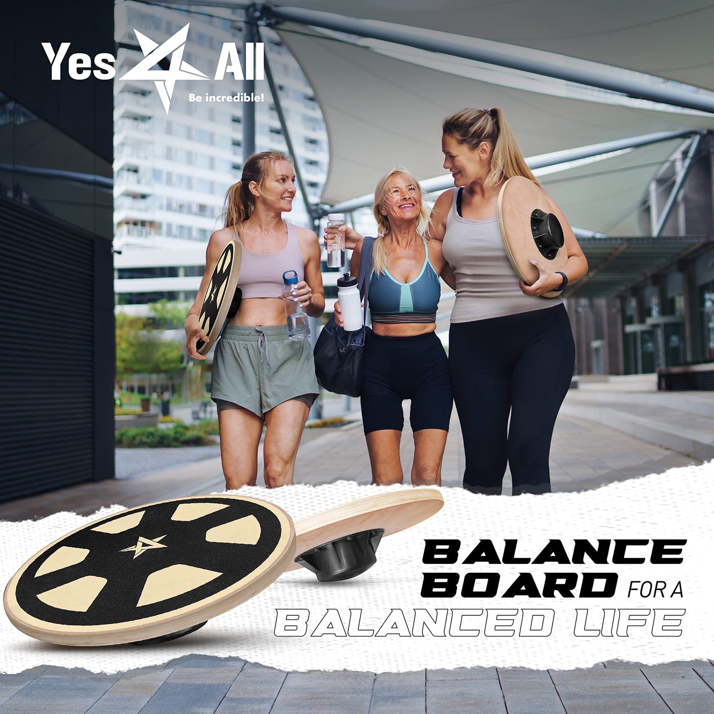 Yes4All 300lbs Wooden Wobble Board, 360-Degree Balance Board for Adults, Stylish Balance Trainer with Anti-Skid Texture