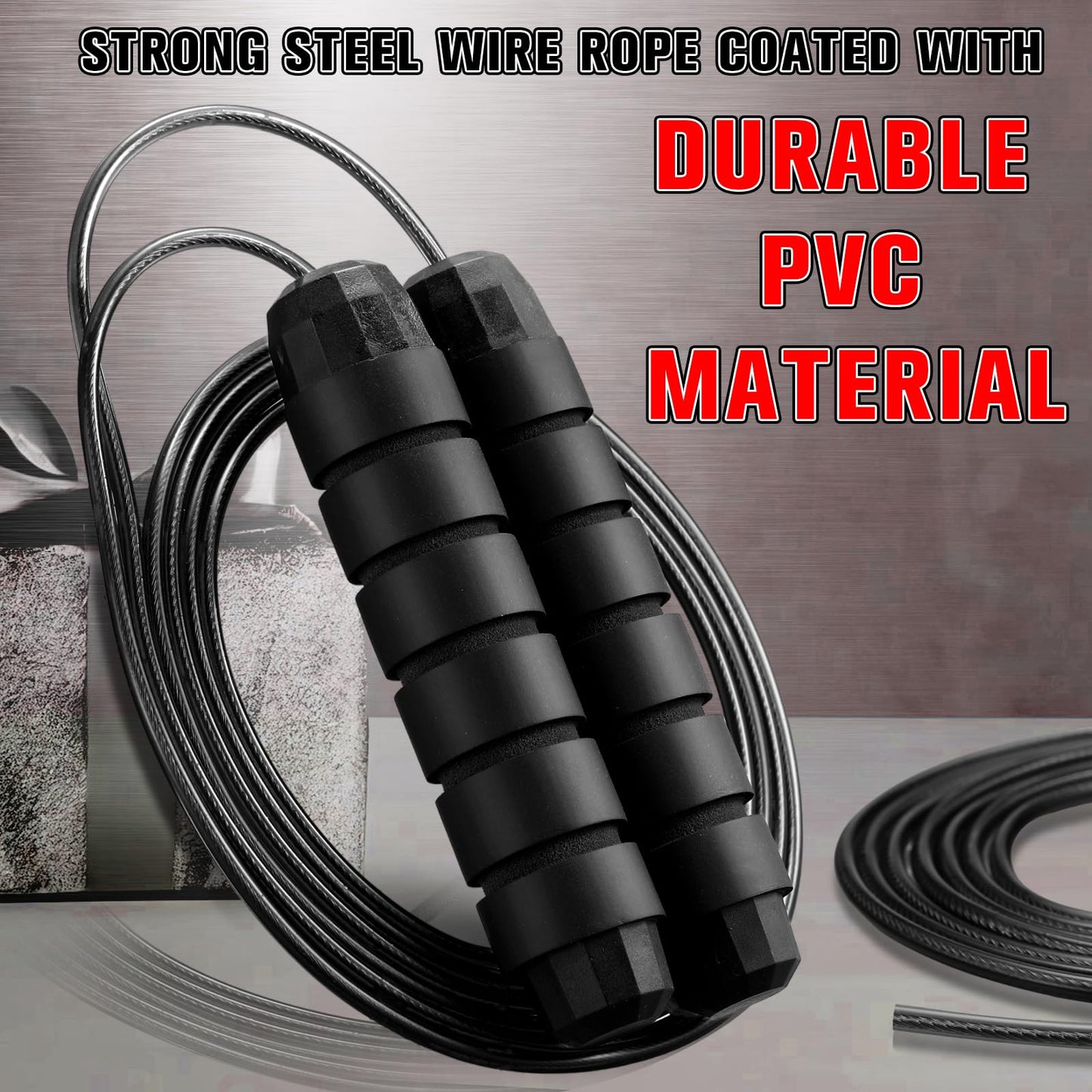 Junkin 12 Pieces Jump Ropes for Fitness with Ball Bearings Speed Jumping Adjustable Skipping Rope with Foam Handles Exercise Stuffer for Men Women Cardio Training Slim Body(Black)
