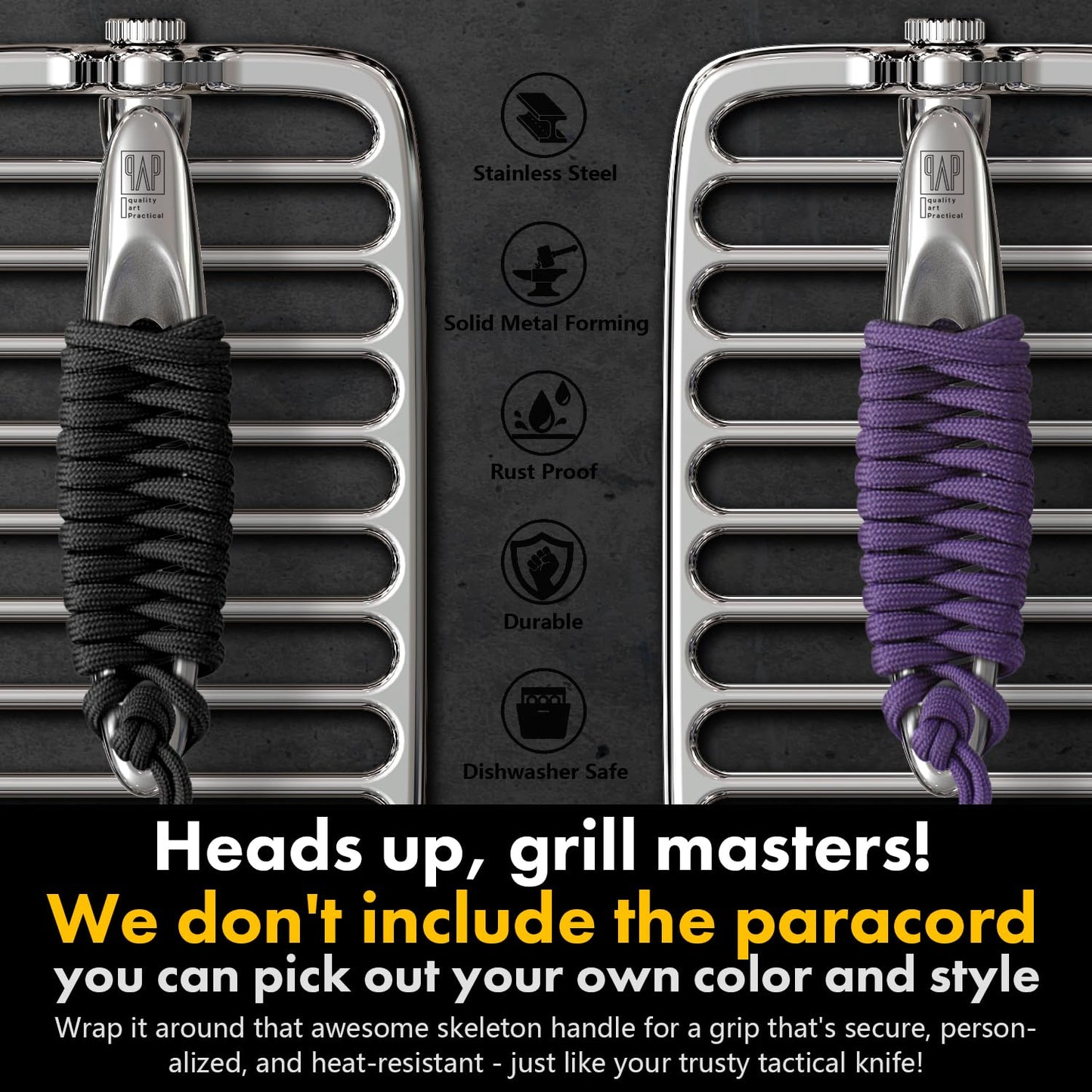 qAp quality art Practical Skeleton Grill Press with Sear Marks - Heavy Duty Stainless Steel Grill Weight for Even Cooking, Faster Grilling, Flat Burgers & Steaks - Dishwasher Safe
