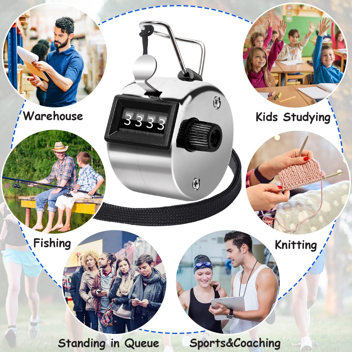 PETKNOWS Metallic Handheld Mechanical Counter Clicker, 5 Pcs 4-Digital Number Tally Click Counter for School Event Golf Sports Office Stadium