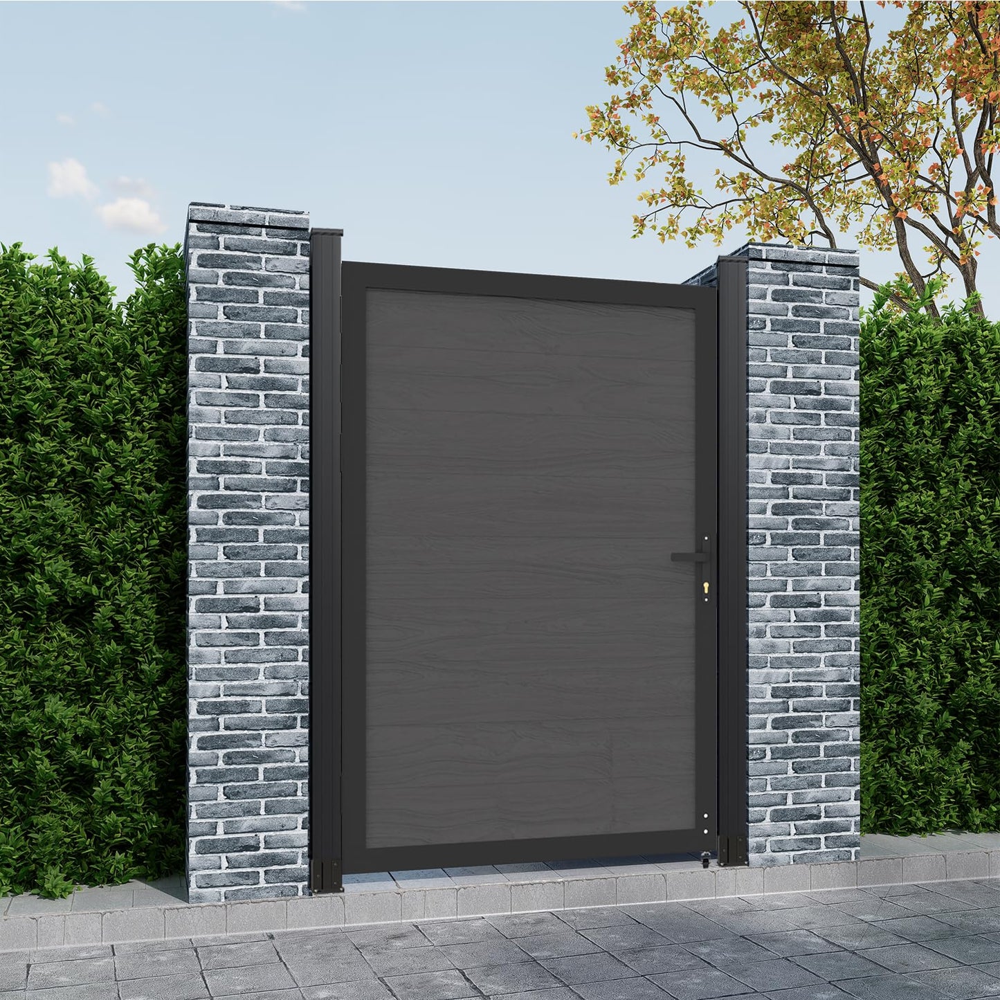 Mondaria Wood Plastic Composite Gate for Privacy Fence 6ft(H)*4ft(W), Fence Gate with Metal Frame and Knob Kits, Silver Gray (Without Post)
