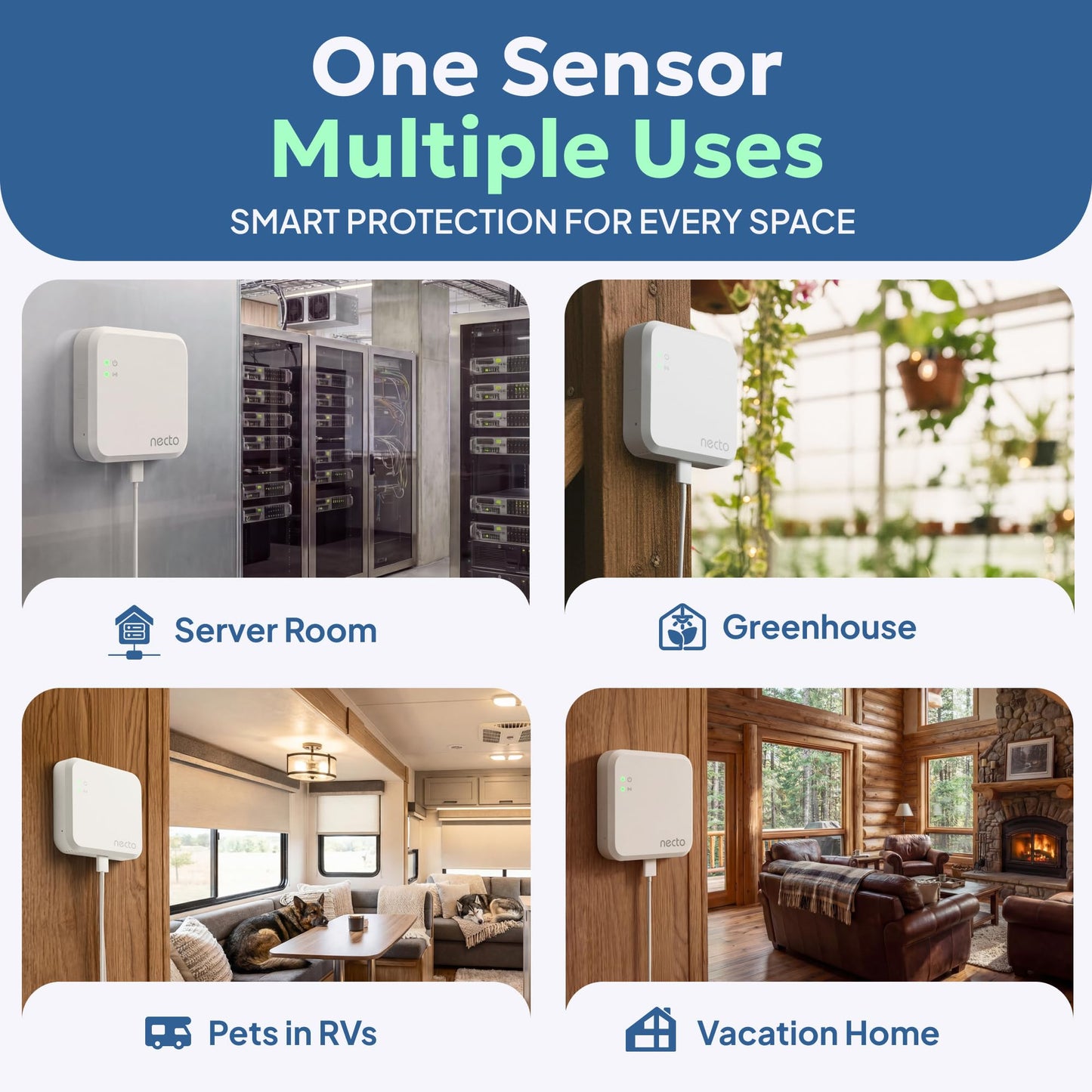 Necto Cellular Temperature Monitor - Remote Power Failure Alarm & Humidity Sensor with Unlimited Alerts. Temp Monitoring System for RV Pet Safety, Vacation Home, Server Room. No Fees or WiFi Required