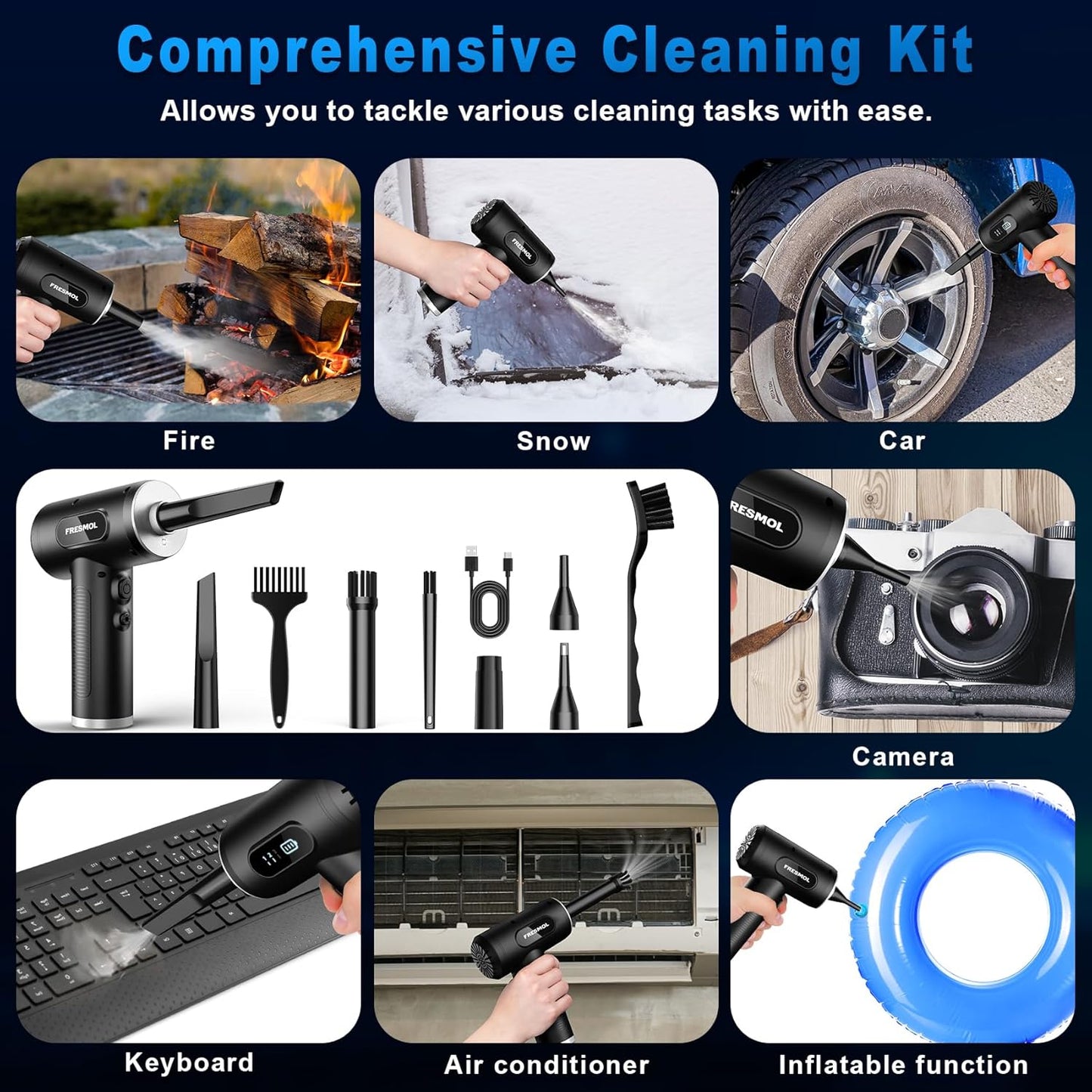 FRESMOL Duster-3 100000RPM Compressed Air Gear Adjustable Electric Air Duster with LED Light, Rechargeable Cordless Air
