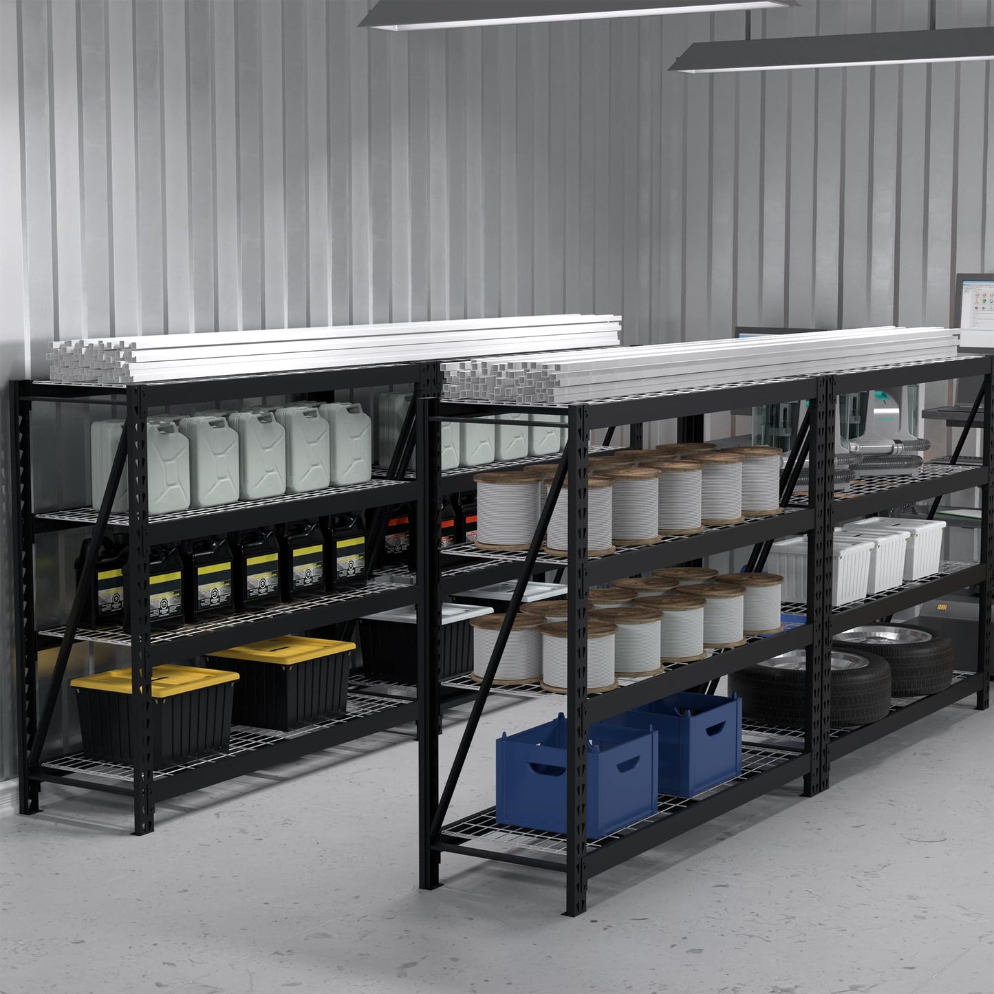 WORKPRO Garage Shelving, 68"W x 24"D x 65"H, 7200 LBS Load, Heavy Duty Metal Shelves for Storage, Industrial Shelving Storage Rack for Warehouse Kitchen Shop Basement, Black, Pack of 1