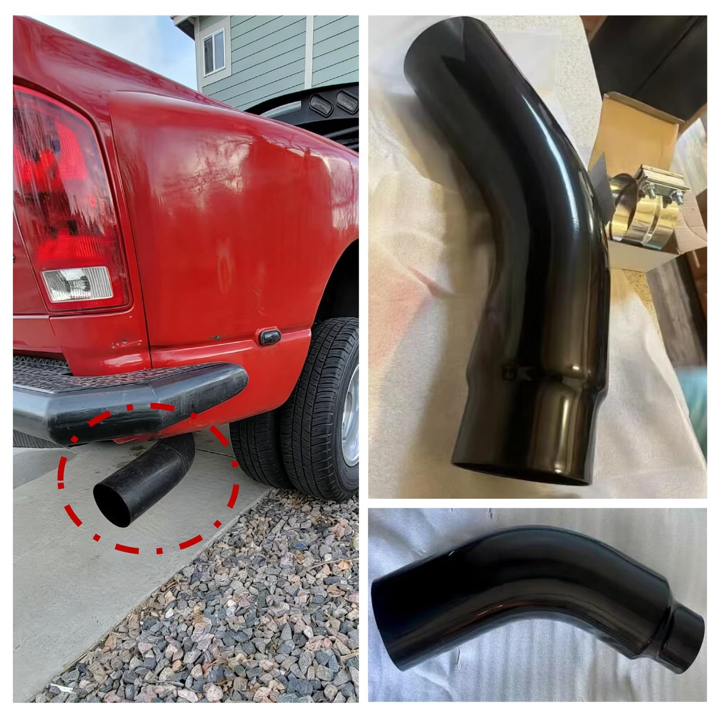 Universal 5 to 7 Inch Exhaust Elbow with Clamp, Chrome & Black Spraying Diesel Exhaust Tip for Trucks and Cars