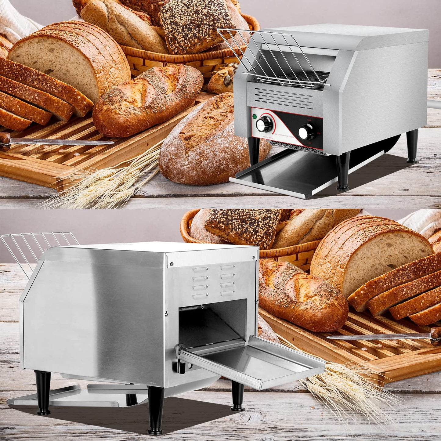 Commercial Conveyor Toaster, 300 Slices/H Electric Stainless Steel 1.9KW Countertop Toaster Heavy Duty 100% 304 Foodgrade Silver Bread for Home Restaurants Bakery Use