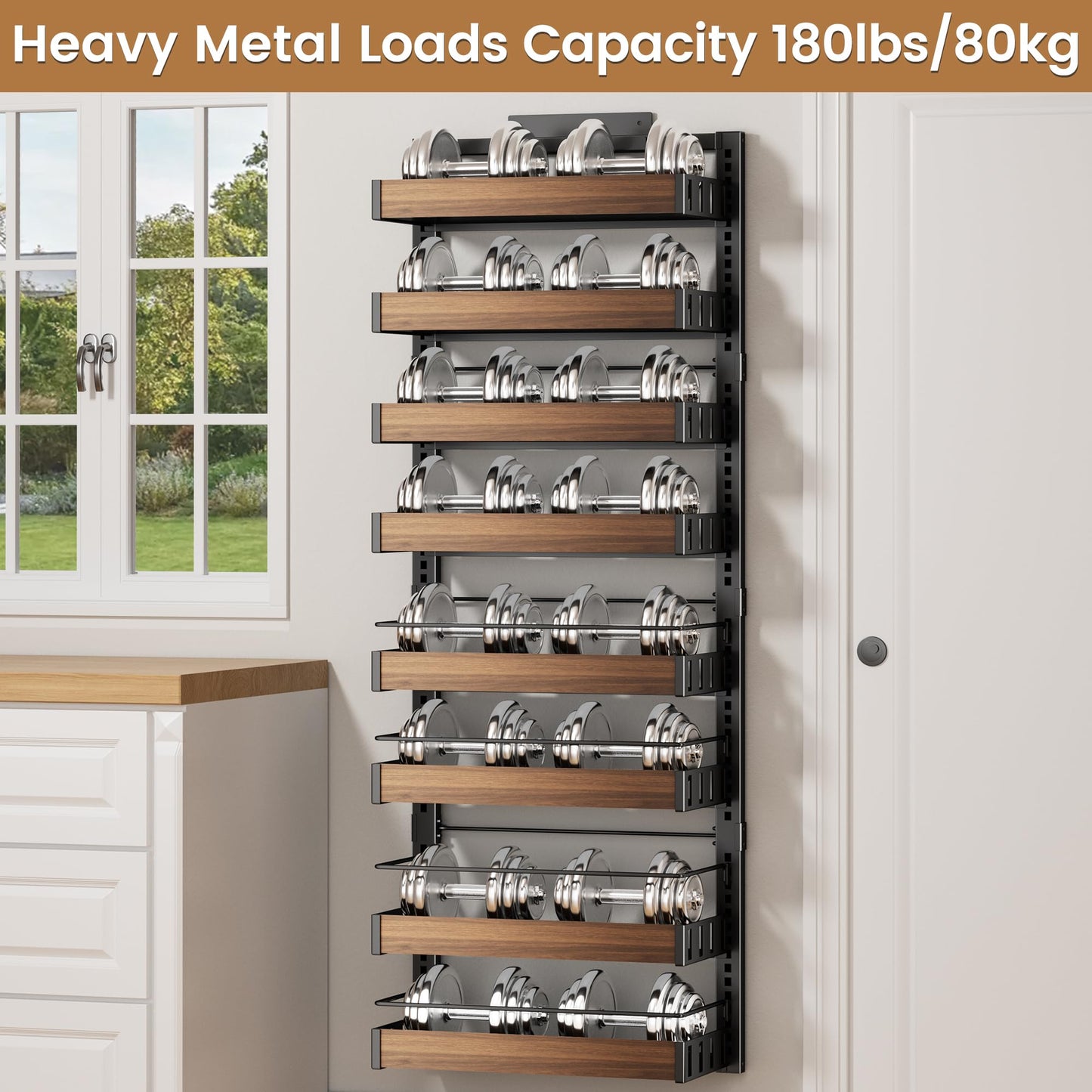 POKIPO 8 Tier Over The Door Pantry Organizer, 2 IN 1 Wall Mount or Hanging Spice Rack Seasoning Shelves with Adjustable Basket, Back of Door Organizer and Storage for Kitchen Cabinet and Room Closet