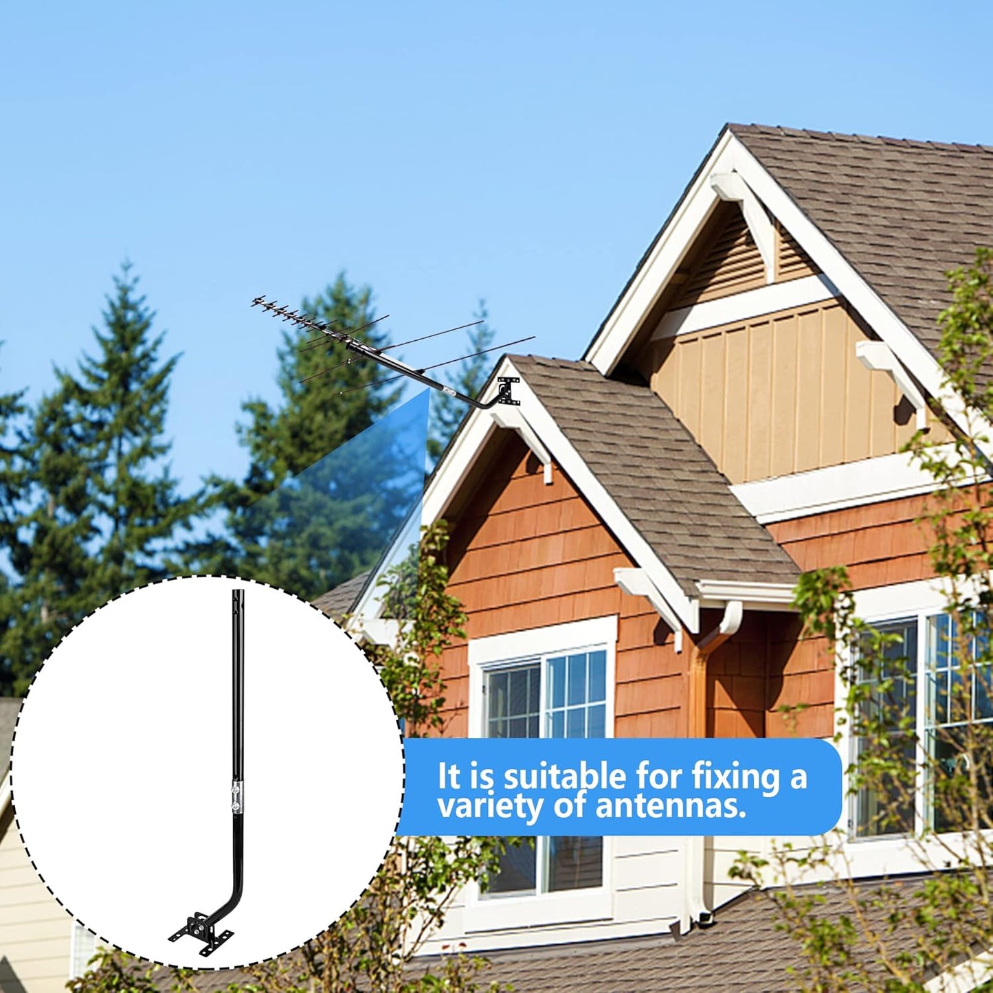 LFUTARI 32.8" Universal TV Antenna MountAdjustable Antenna Mounting PoleWeatherproof Mast PoleSteel J-Mount