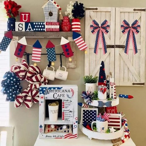 Meseey Extra Large Patriotic Bows - Waterproof American Flag Wreath Decor | 4th of July Red, White & Blue