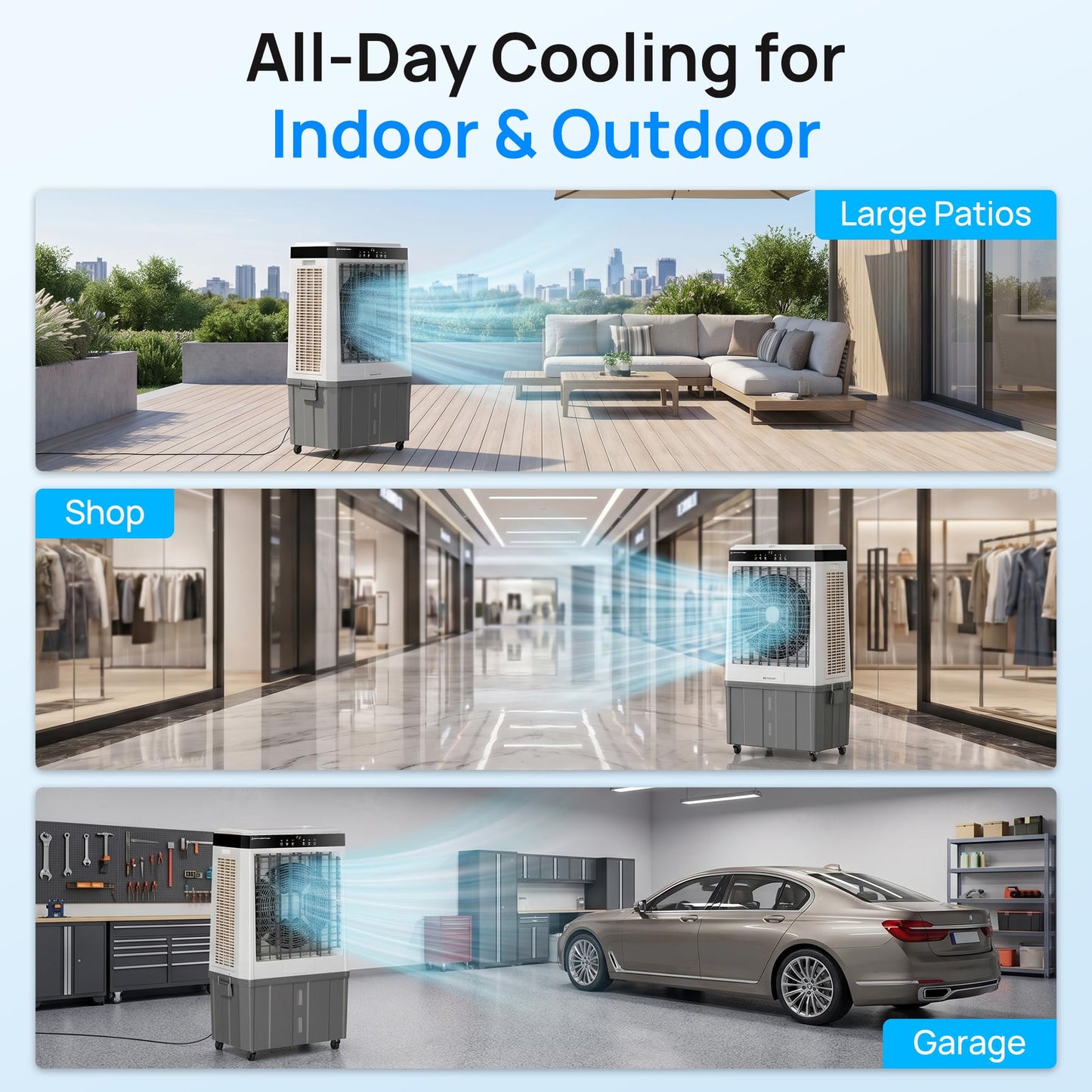 Swamp Cooler, 45" 5100 CFM Evaporative Cooler, 16.5Gal Detachable Water Tank, 4 Ice Packs, 120°Oscillation, 12H Timer, 3-in-1 Evaporative Air Cooler for Outdoor, Patio, Garage, Shop, Industry, ETL