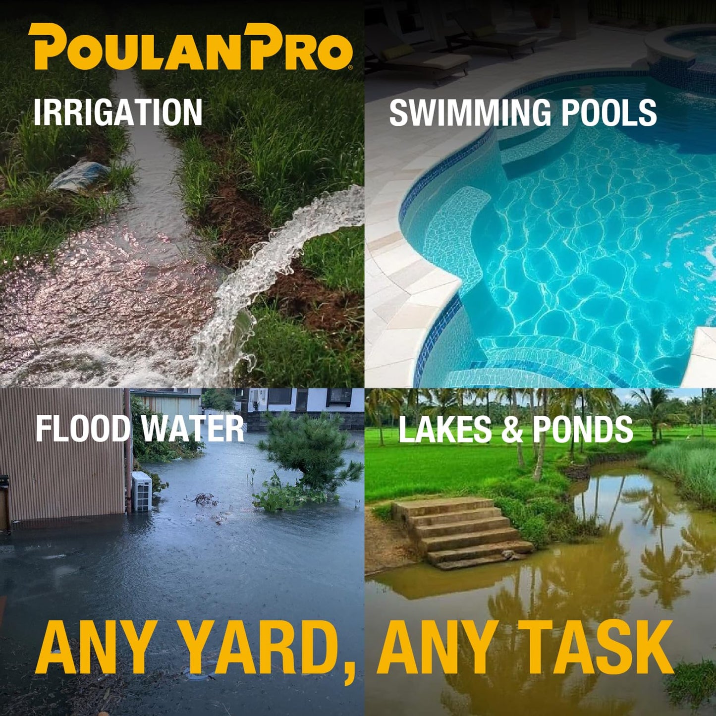 Poulan Pro Semi Trash Pump 3 Inch, 6HP 212cc 4-cycle Engine, 238GPM, 100ft Lift, 23ft Suction, Gas Powered Water Pump with Wheels & Handle for Pond, Sewage, and Pool (3 inch)