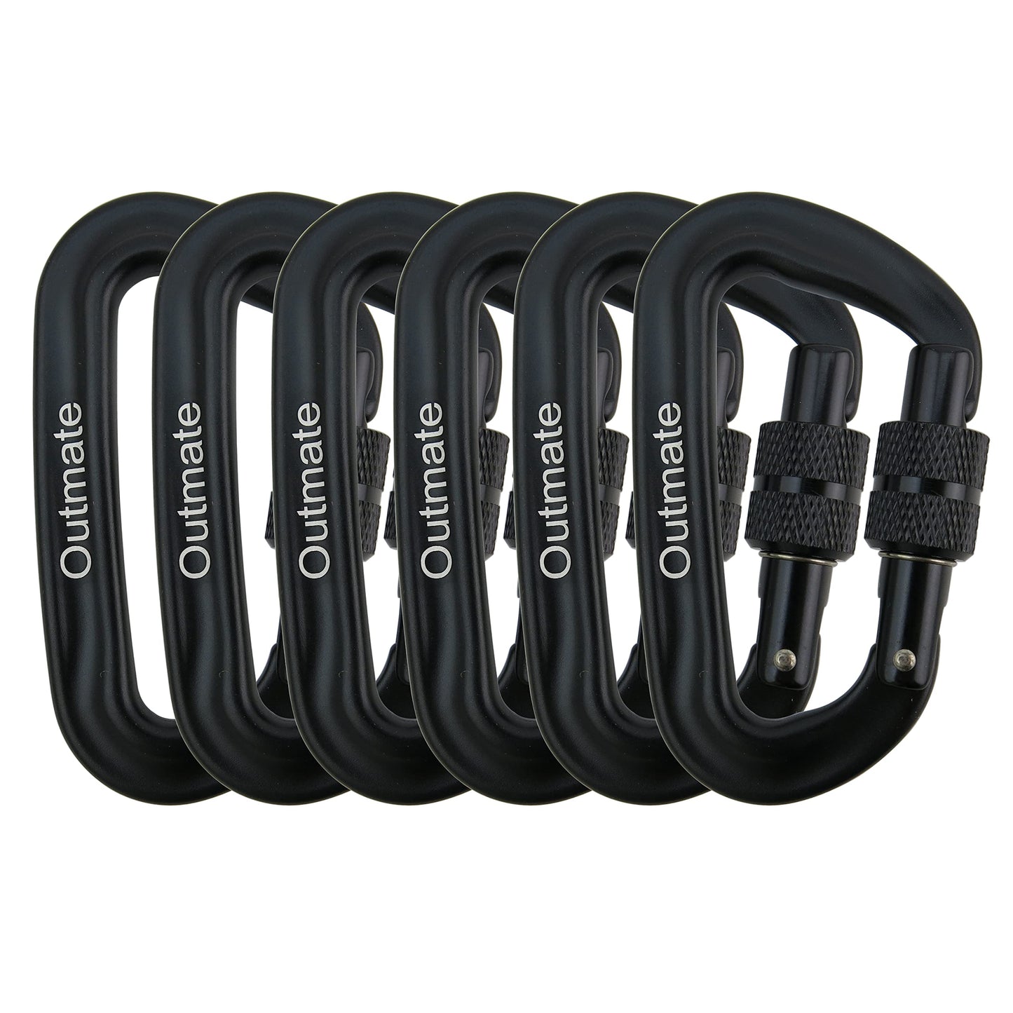 Outmate 12kN 3.2"x2" Heavy-Duty Carabiner Clips - Durable, Lightweight Aluminum Alloy Carabiners for Hiking, Camping, Keychains, Dog Leashes, Hammocks & More(Screw gate,6 Black)