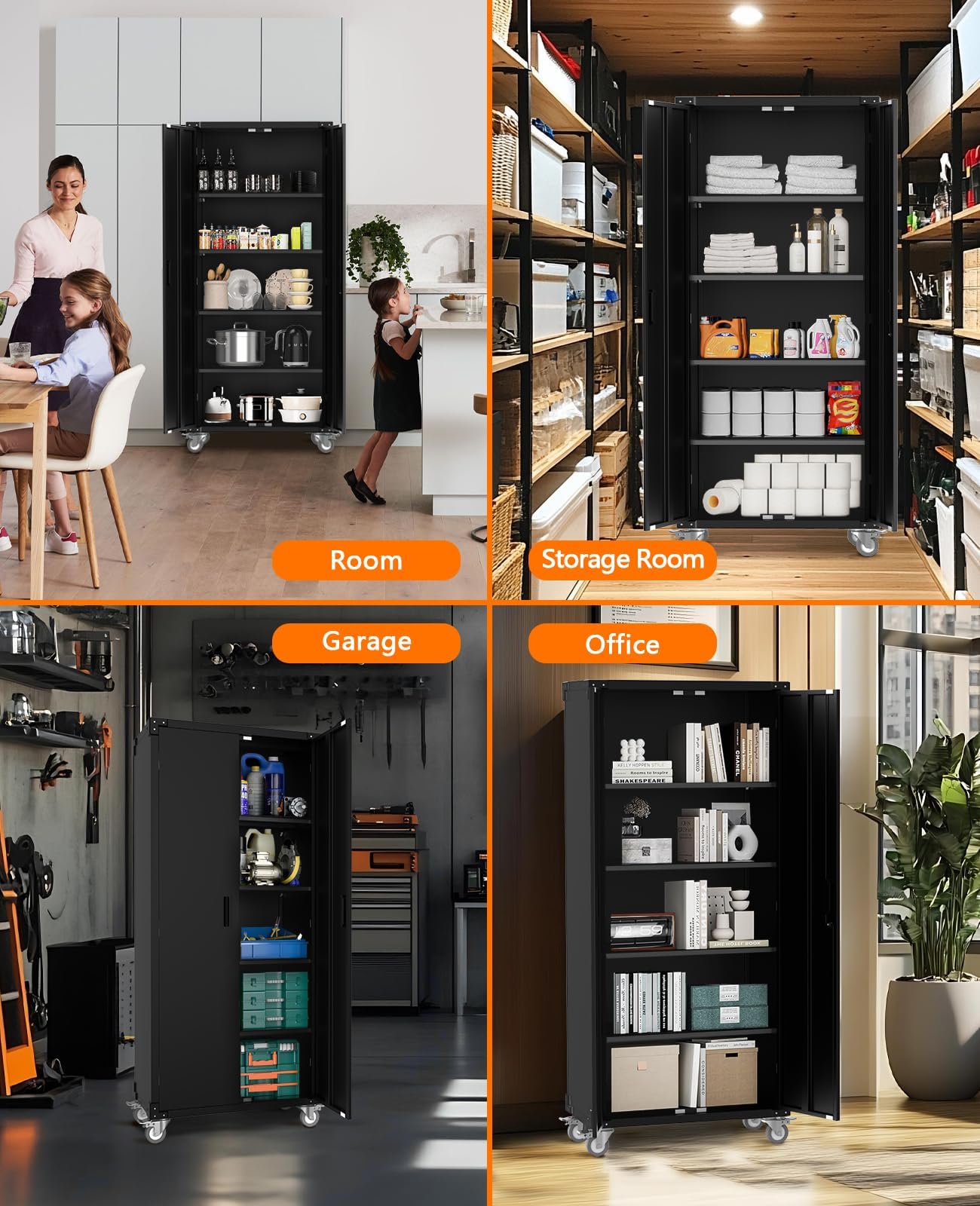 Garvee Storage Metal Cabinet 71" with Doors and 4 Shelves Adjustable Adjustable Feet and Lock Tall Storage Cabinet for Pantry Garage Craft Bedroom Office Shop