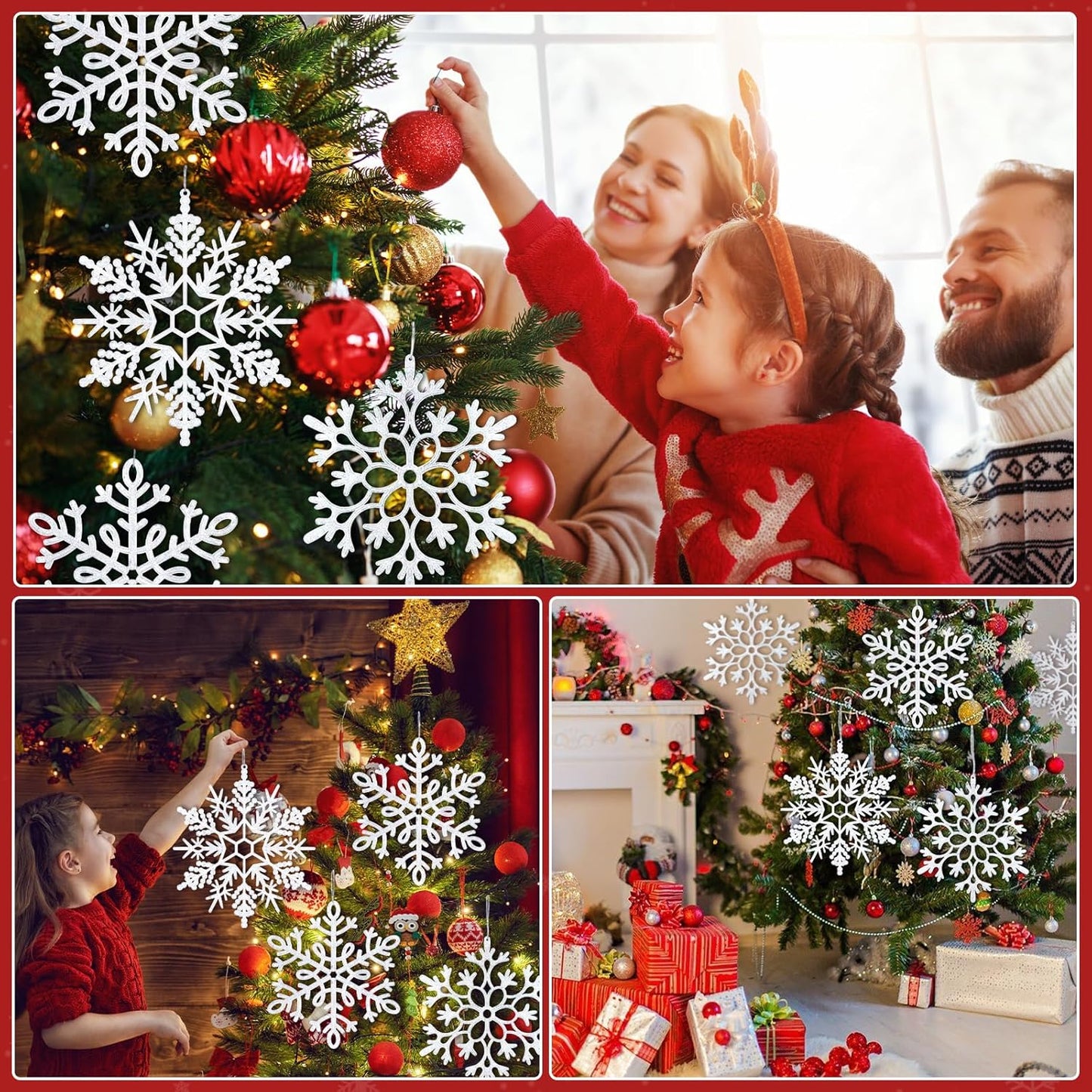 Skiennix 8Pcs Large White Snowflake Ornaments - 12'' Plastic Hanging Decorations for Christmas & Winter Decor