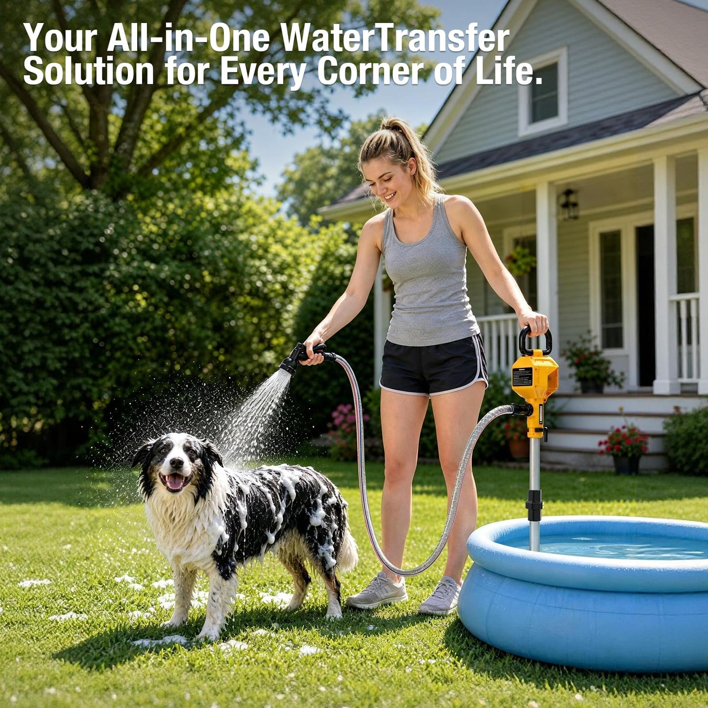 Brushless Stick Water Transfer Pump Compatible with Dewalt 20V Battery (Tool Only), 740GPH & 32FT Lift, Cordless Submersible Sump Pump with Hose Nozzle, Storage Bag, Utility Pump for Pool Garden Pond