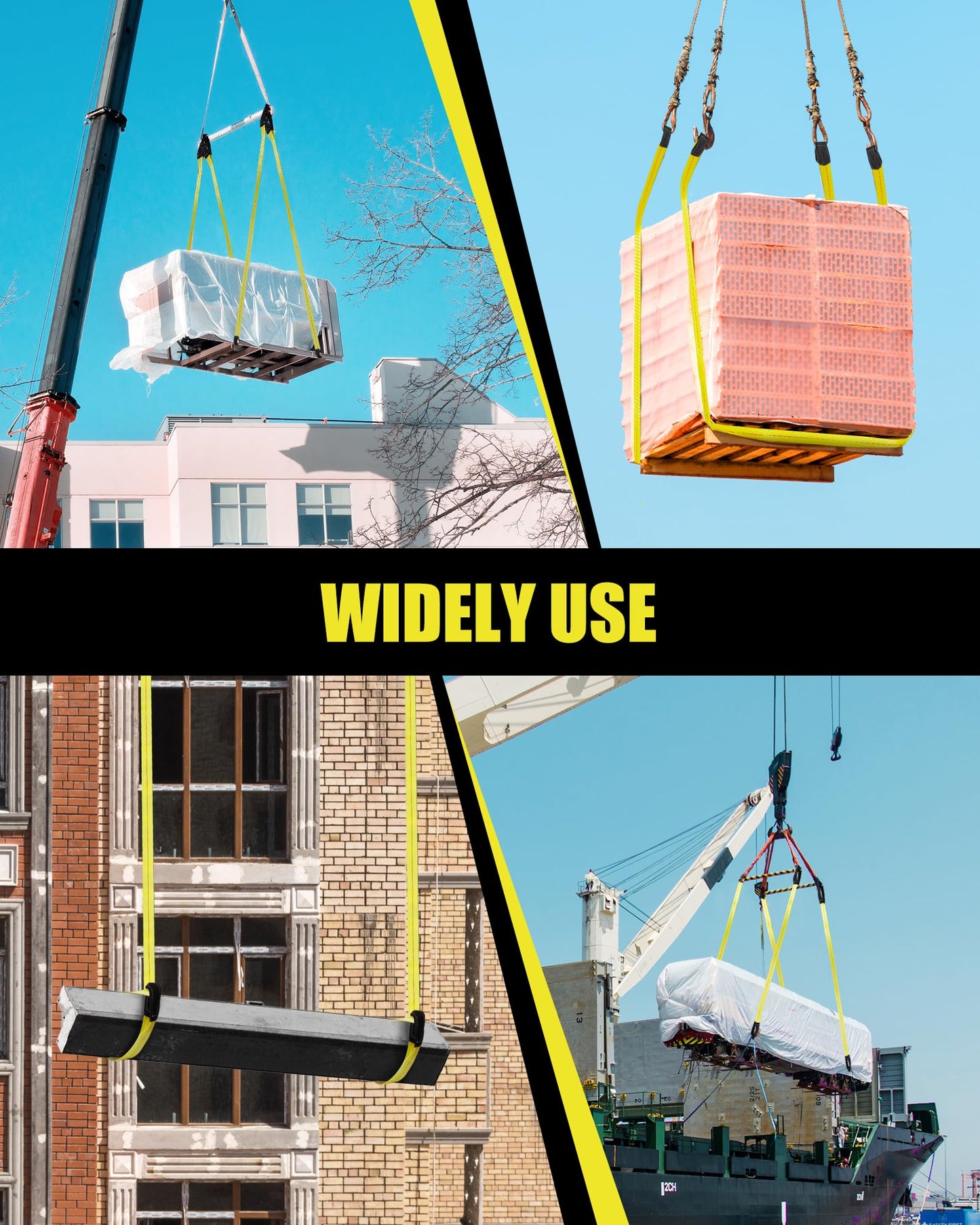 4 Pcs Twisted Eye Lifting Sling with UV Resistance, Lucky Straps 10' x 2" Lifting Straps for Hoist, 15000 Lbs Heavy Duty Twist Eye Polyester Webbing Sling for Furniture, Beds, Machinery, Outdoor, etc